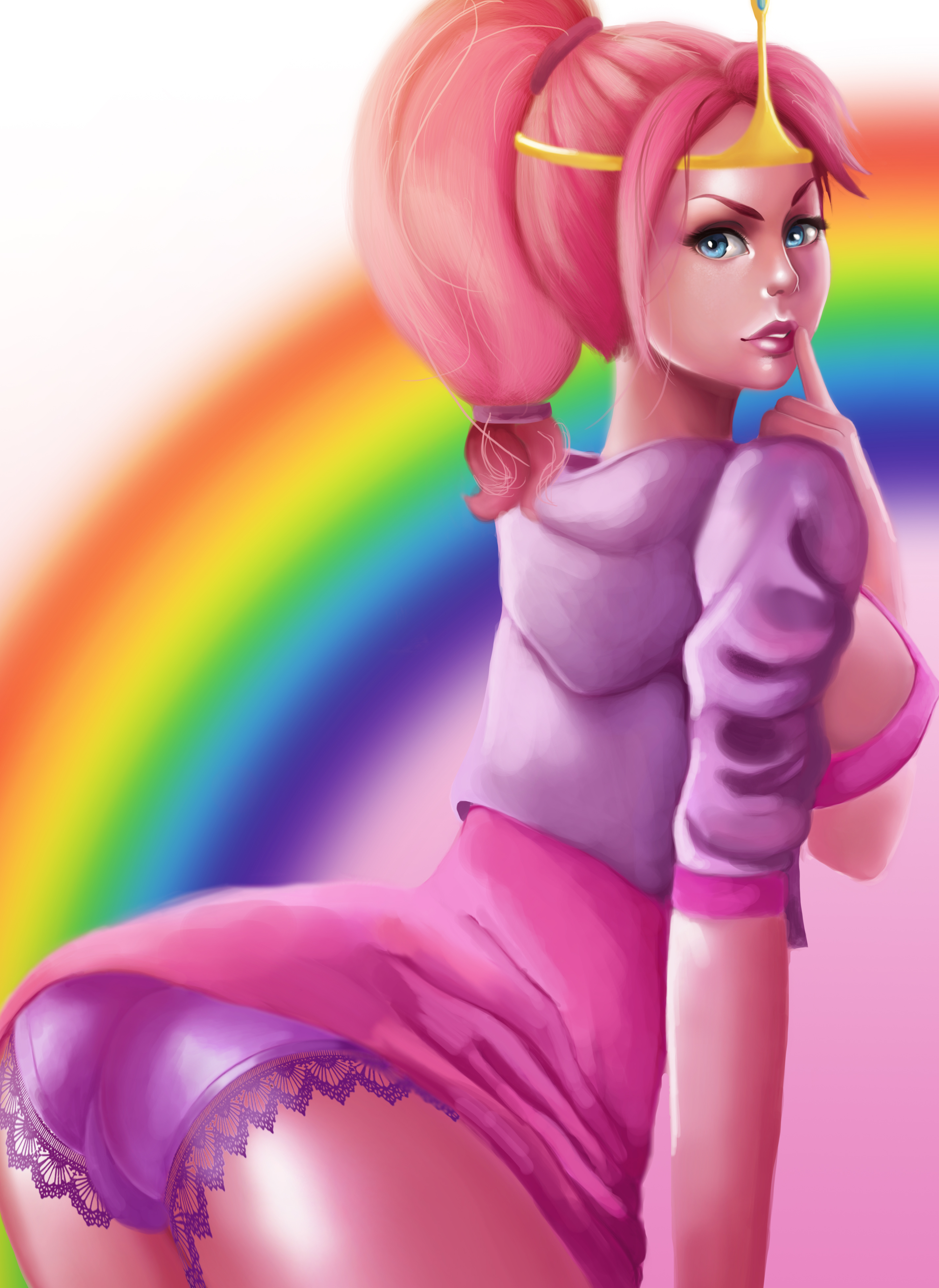1girls, adventure time, breasts, danrooke, female, female only, panties, princess bubblegum, purple panties, sideboob, solo, upskirt