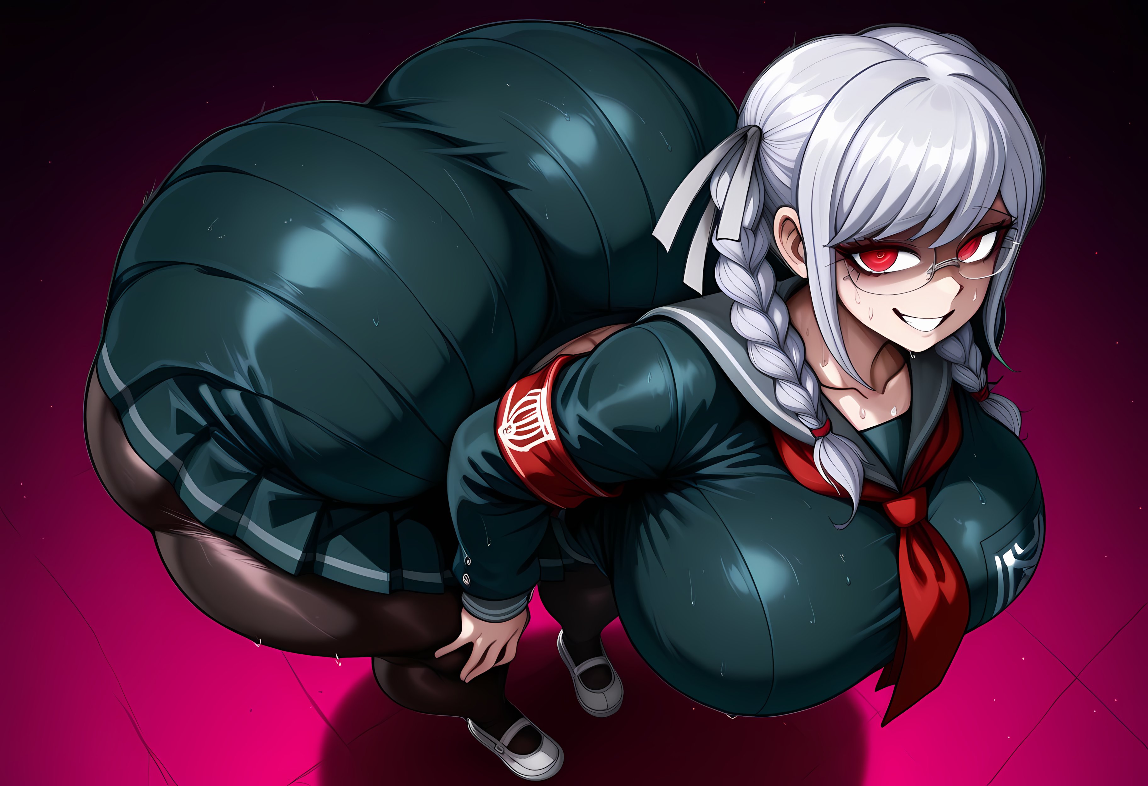 1girls, ai, ai generated, ass focus, back view, behind view, bending forward, bending over, big ass, big butt, bubble ass, bubble butt, clothed, clothed female, curvaceous, curvaceous female, curvaceous figure, curves, curvy, curvy body, curvy female, curvy figure, curvy hips, danganronpa, danganronpa 2: goodbye despair, danganronpa 2x2, dumptruck ass, dumptruck butt, embarrassed, embarrassed expression, embarrassed female, female, glasses, looking at viewer, nervous, nervous expression, nervous face, nervous female, nervous smile, pekoyama peko, red eyes, solo, tagme, thick, thick ass, thick hips, thick legs, thick thighs, thighhighs, thighs, venus body, voluptuous, voluptuous body, voluptuous female, white hair, wide eyed, wide hips, wide thighs, xyloass, xylobuttz