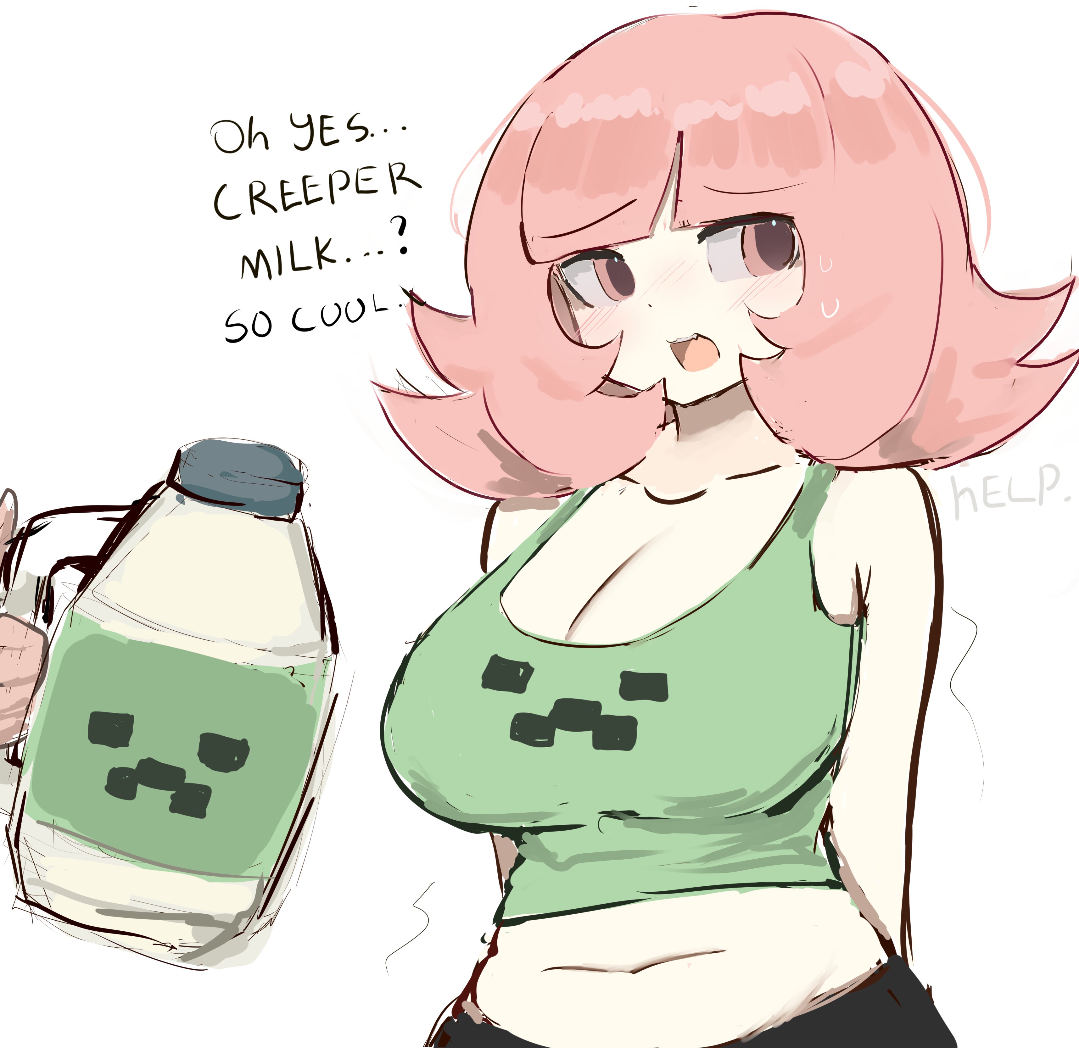 ?, 1girls, ass, big ass, big breasts, big butt, breasts, chubby, chubby female, creeper face, curvaceous, curvaceous female, curvaceous figure, curves, curvy, curvy body, curvy female, curvy figure, curvy hips, danganronpa, danganronpa 2: goodbye despair, female, female only, gamer girl, hair ornament, melink (artist), milk, minecraft, nanami chiaki, pink eyes, pink hair, short hair, shorts, thick, thick ass, thick hips, thick legs, thick thighs, thighhighs, thighs, venus body, voluptuous, voluptuous body, voluptuous female, wide ass, wide hipped female, wide hips, wide thighs