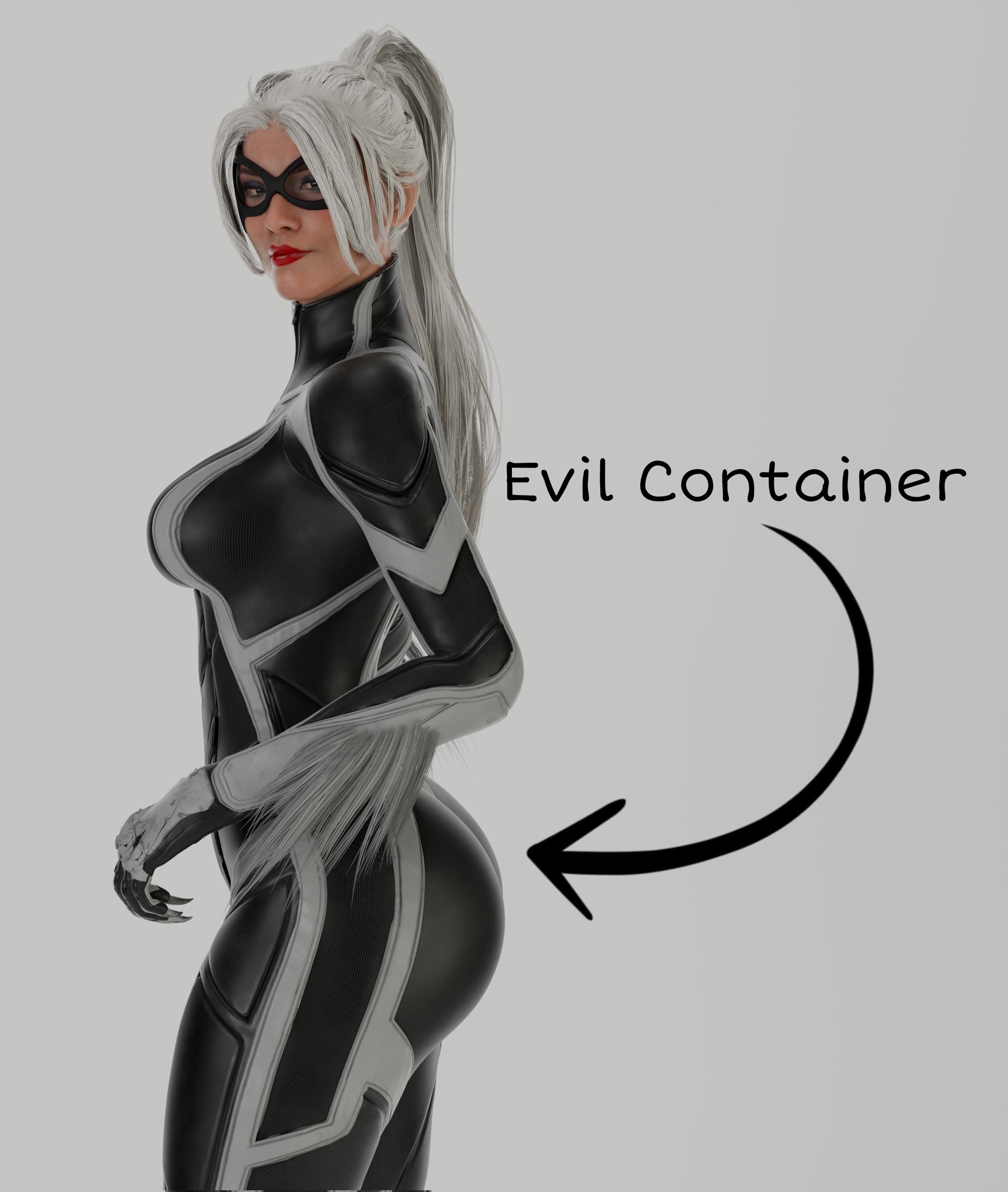 1girls, 2026, 3d, 3d (artwork), alluring, ass, big ass, big breasts, big butt, black cat (insomniac), black cat (marvel), bodysuit, breasts, butt, claws, curvaceous, curvaceous body, curvaceous female, curvaceous figure, curvaceous hips, curvy, curvy body, curvy female, curvy figure, curvy hips, domino mask, enticing, evil container, eyemask, eyeshadow, felicia hardy, female, hourglass figure, kiart2055, light skin, light-skinned female, long hair, looking at viewer, marvel, marvel comics, mask, masked, masked female, medium breasts, meme, ponytail, questionable, realistic proportions, red lipstick, seducing, seductive, seductive look, shiny, shiny clothes, simple background, skin tight, solo, solo female, spider-man (insomniac series), spider-man (series), spider-man 2 (ps5), superheroine, teasing, teasing viewer, temptation, tempting, tempting viewer, text, thick ass, thick butt, thief, tight clothes, tight clothing, voluptuous, voluptuous female, white background, white fur, white hair