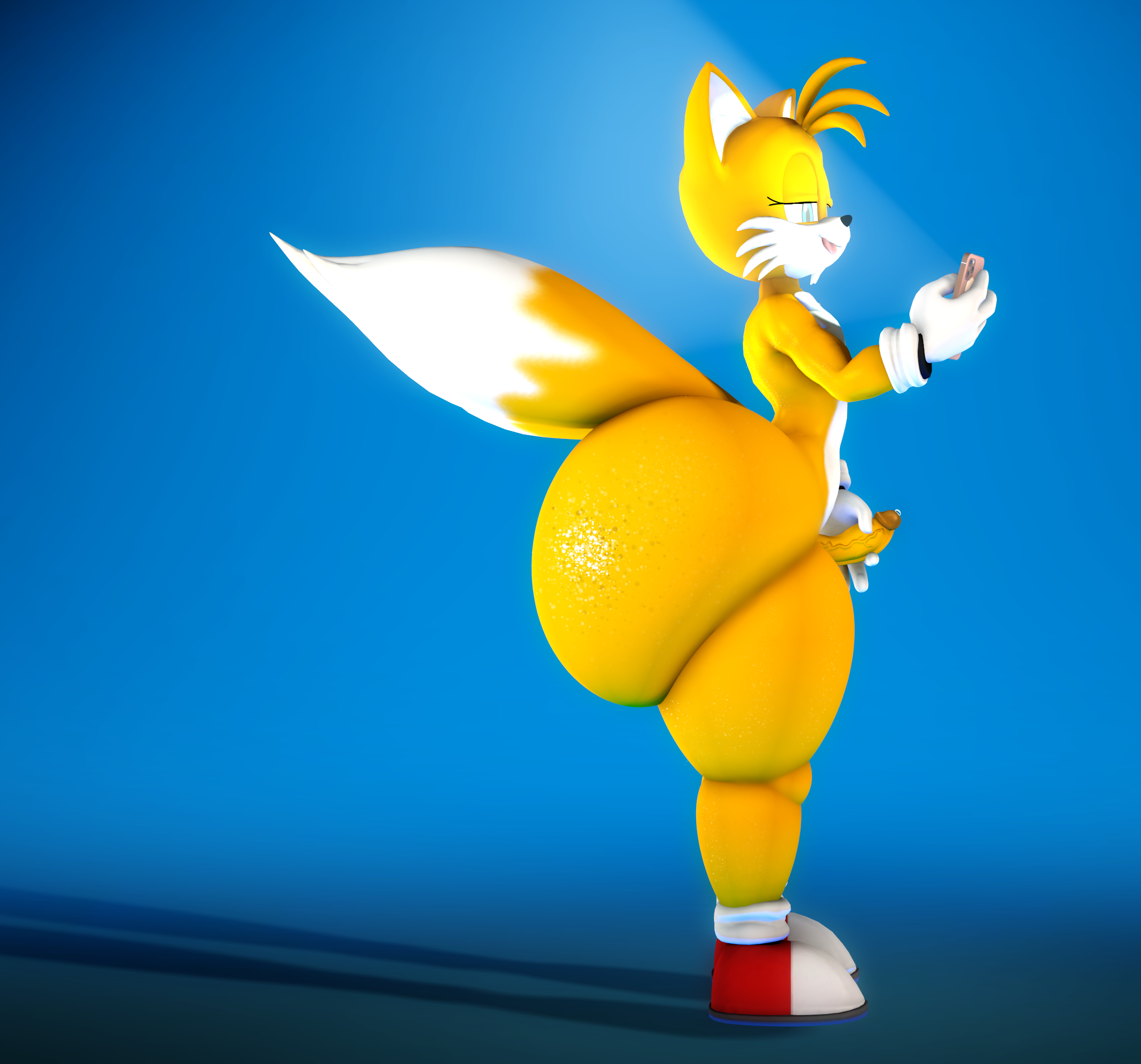 3d, 3d (artwork), ass, big ass, bottom heavy, bubble butt, eyelashes, femboy, huge ass, huge bubble butt, ltiberium77 (artist), masturbation, on phone, penis, precum, sfm, sonic (series), sonic the hedgehog (series), source filmmaker, tails the fox, thick thighs