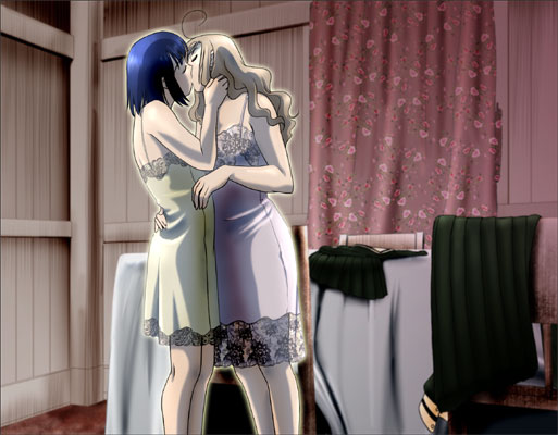 2girls female kissing lingerie maria-sama_ga_miteru multiple_girls mutual_yuri noriko_nijou sentape shimako_toudou underwear yuri