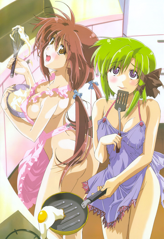 2girls apron breasts color lisianthus multiple_girls naked_apron shigure_asa shuffle shuffle!