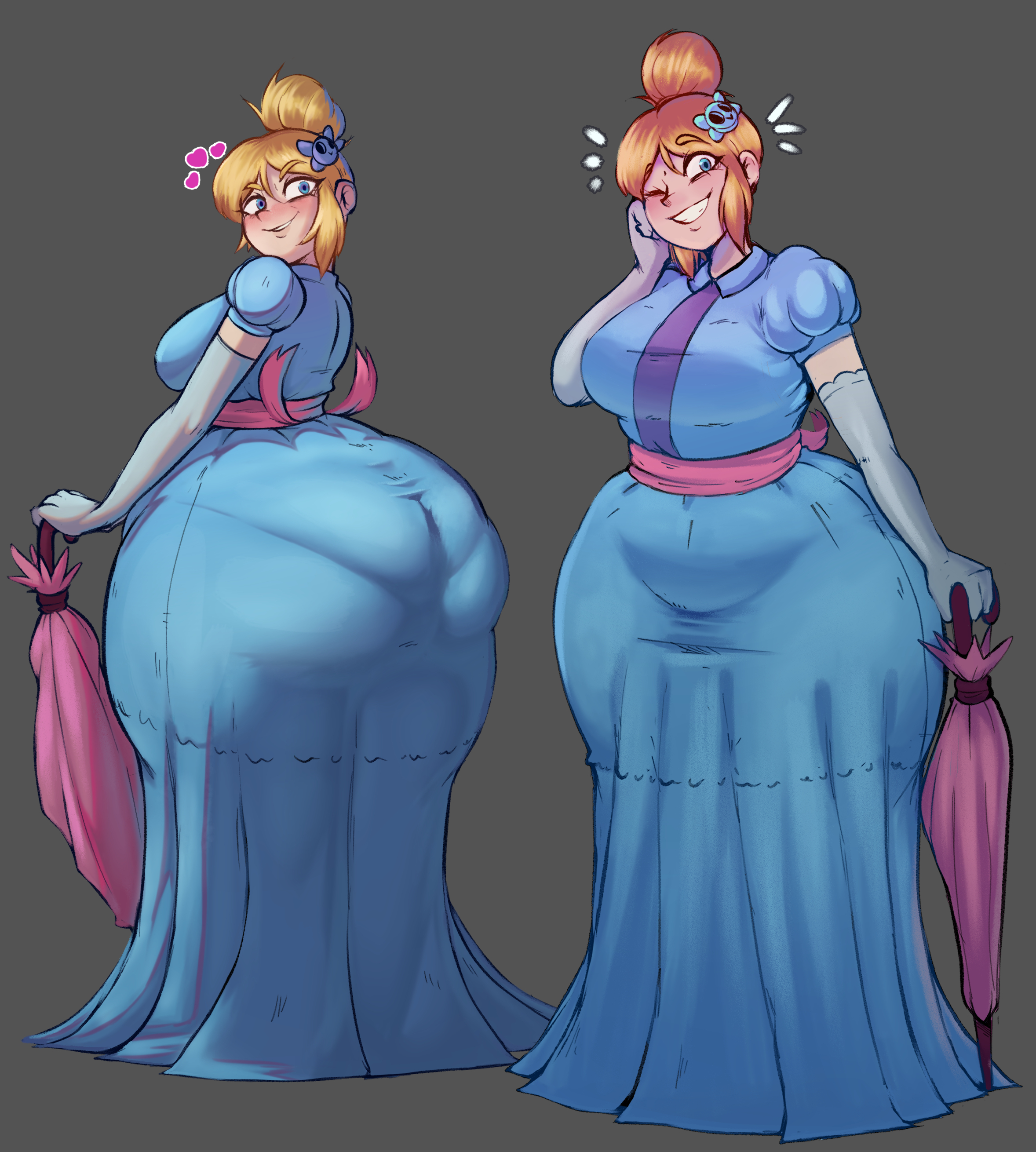 1girls, 2024, ass, ass in dress, big ass, blonde hair, blue eyes, bottom heavy, brawl stars, bubble ass, bubble butt, clothing, dress, fat ass, female, female only, fruityshork, huge ass, large ass, looking at viewer, looking back, massive ass, pantylines, piper (brawl stars), smile, solo, thick ass, thick thighs, umbrella, wide hips