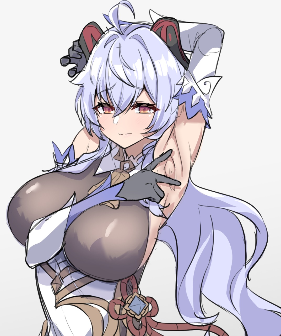 2d, armpits, artist request, breasts, female, fully clothed, ganyu (genshin impact), genshin impact, huge breasts, sideboob