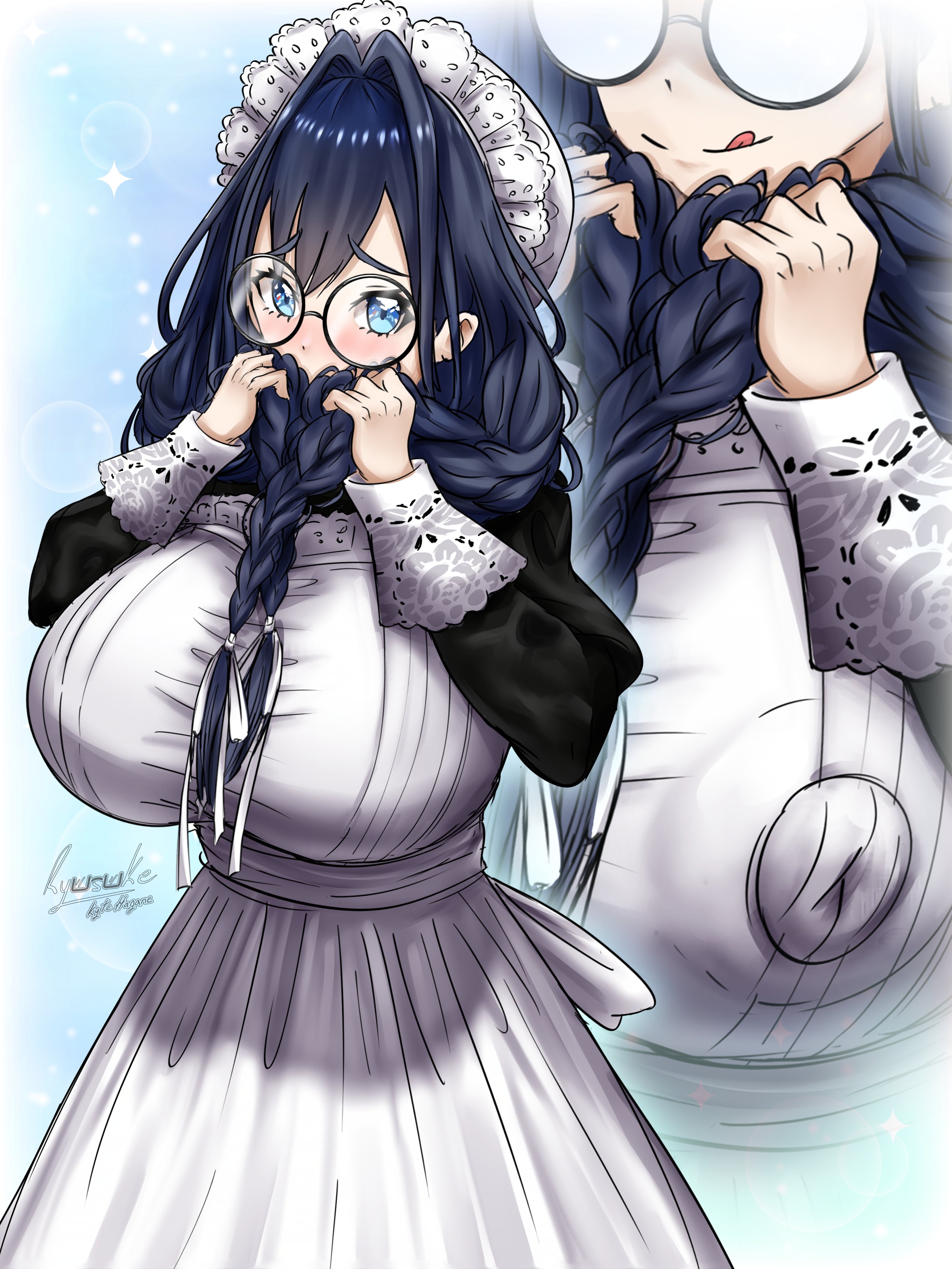 1girls, breasts, female, glasses, hololive, hololive english, hololive english -council-, hololive english -promise-, huge breasts, maid, maid uniform, ouro kronii, ouro kronii (maid), ryusuke kh (ryusuke kyte hagane), tagme, virtual youtuber