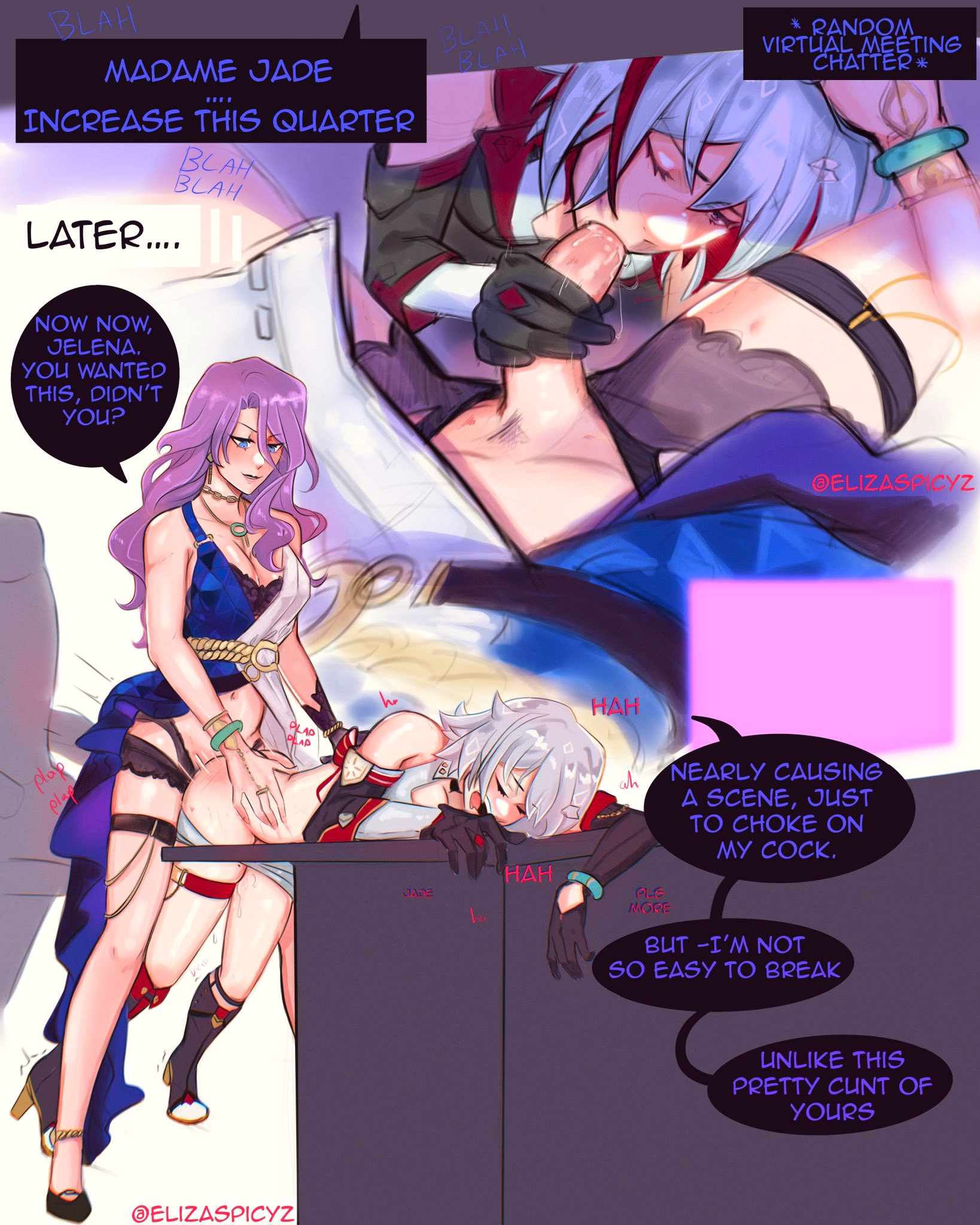2girls, elizalento, elizaspicy, female, femdom, futanari, honkai: star rail, hoyoverse, intersex, jade (honkai: star rail), nude, nude female, tagme, topaz (honkai: star rail)