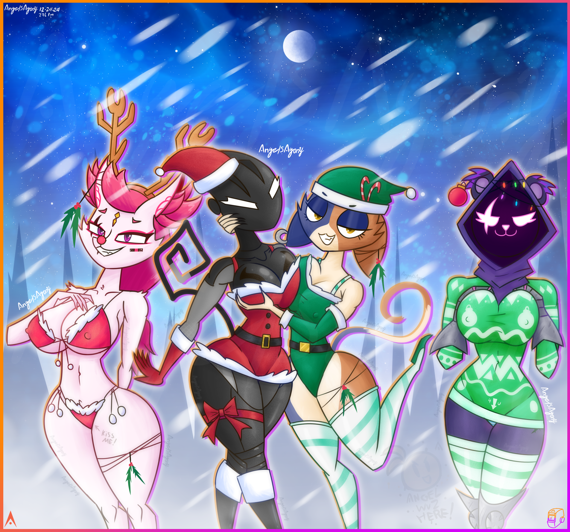 agonywelds, angelsagony, armored lynx (fortnite), ass, cat ears, cat girl, cat tail, catgirl, christmas, christmas clothing, christmas headwear, christmas outfit, female, festive, fortnite, fortnite: battle royale, humanoid, kimiko (fortnite), kimiko five-tails, lynx (fortnite), meow skulls (fortnite), piercing, raven team leader, thick ass, thick thighs, thighs, wide hips