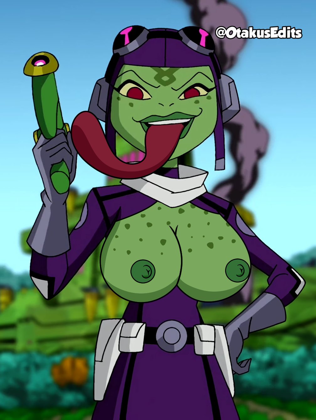 1girls, accurate art style, amphibian humanoid, attea, ben 10, ben 10 omniverse, breasts, breasts out, cartoon network, edit, female, otakusedits, screenshot edit
