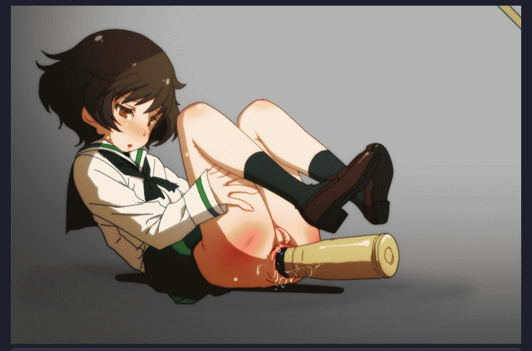 akiyama yukari, anal, anal insertion, anal object insertion, blush, blushing, breasts, female, girls und panzer, moments before disaster, tank shell, tank shell insertion