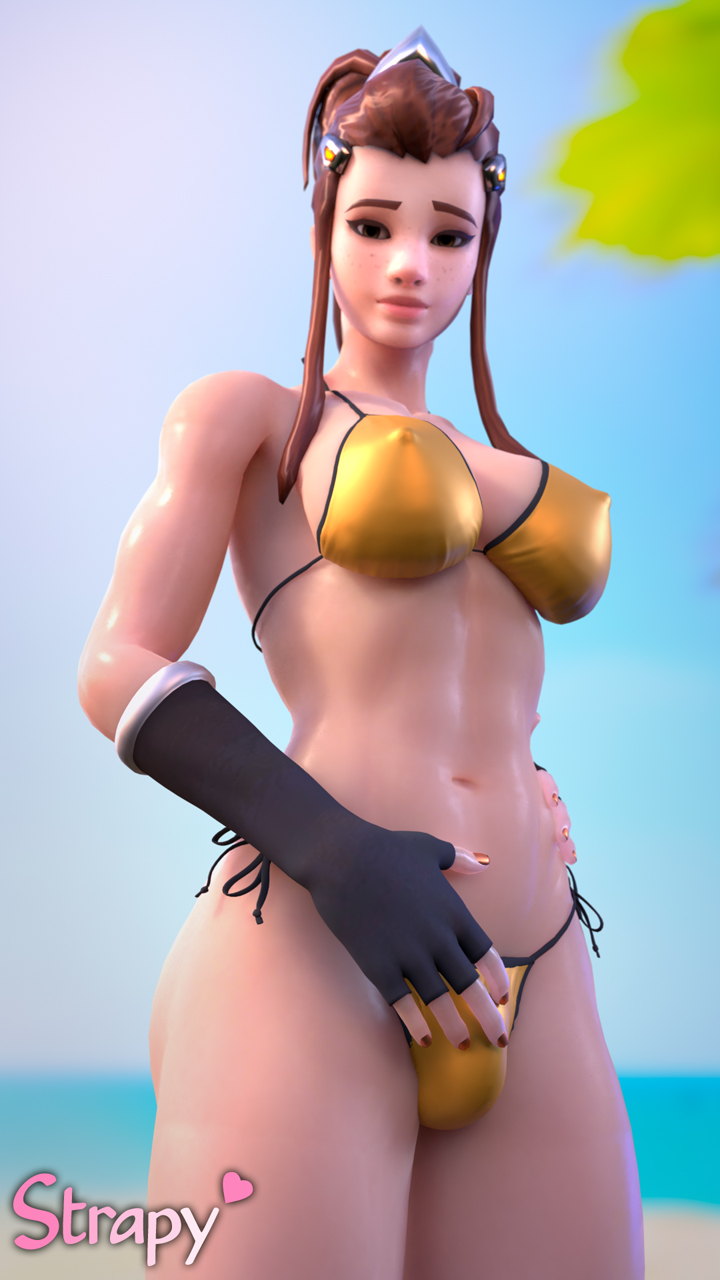 1futa, 3d, bikini, blender, bra, breasts, brigitte, brigitte lindholm, bulge, cleavage, dickgirl, erect nipples, futa only, futanari, intersex, nipples, overwatch, solo, solo futa, strapy
