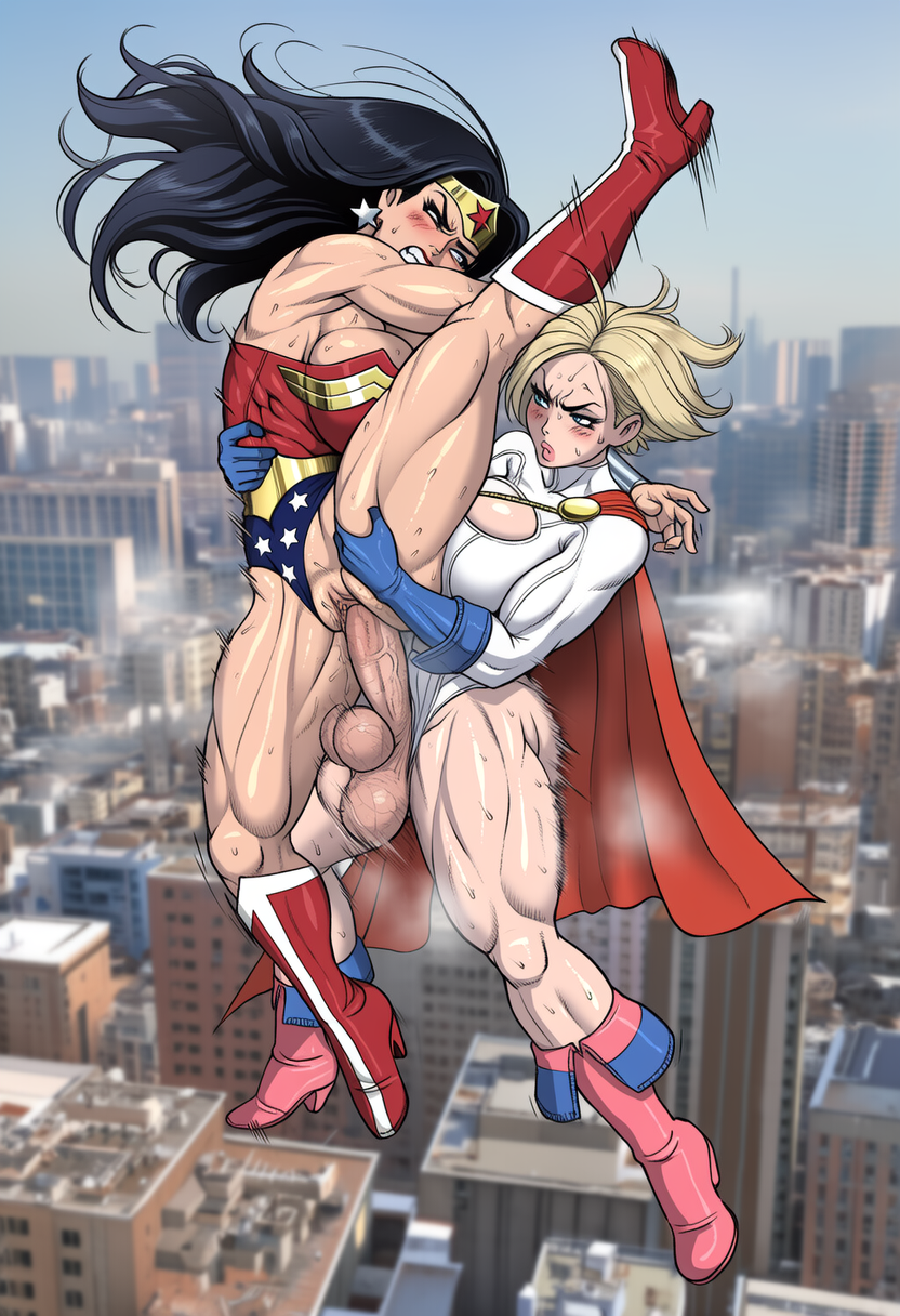 1futa 1girls after_sex ai_assisted ai_generated bruise dc dc_comics defeated female futa_on_female futanari greyscaler intersex justice_society_of_america power_girl tagme wonder_woman wonder_woman_(series)