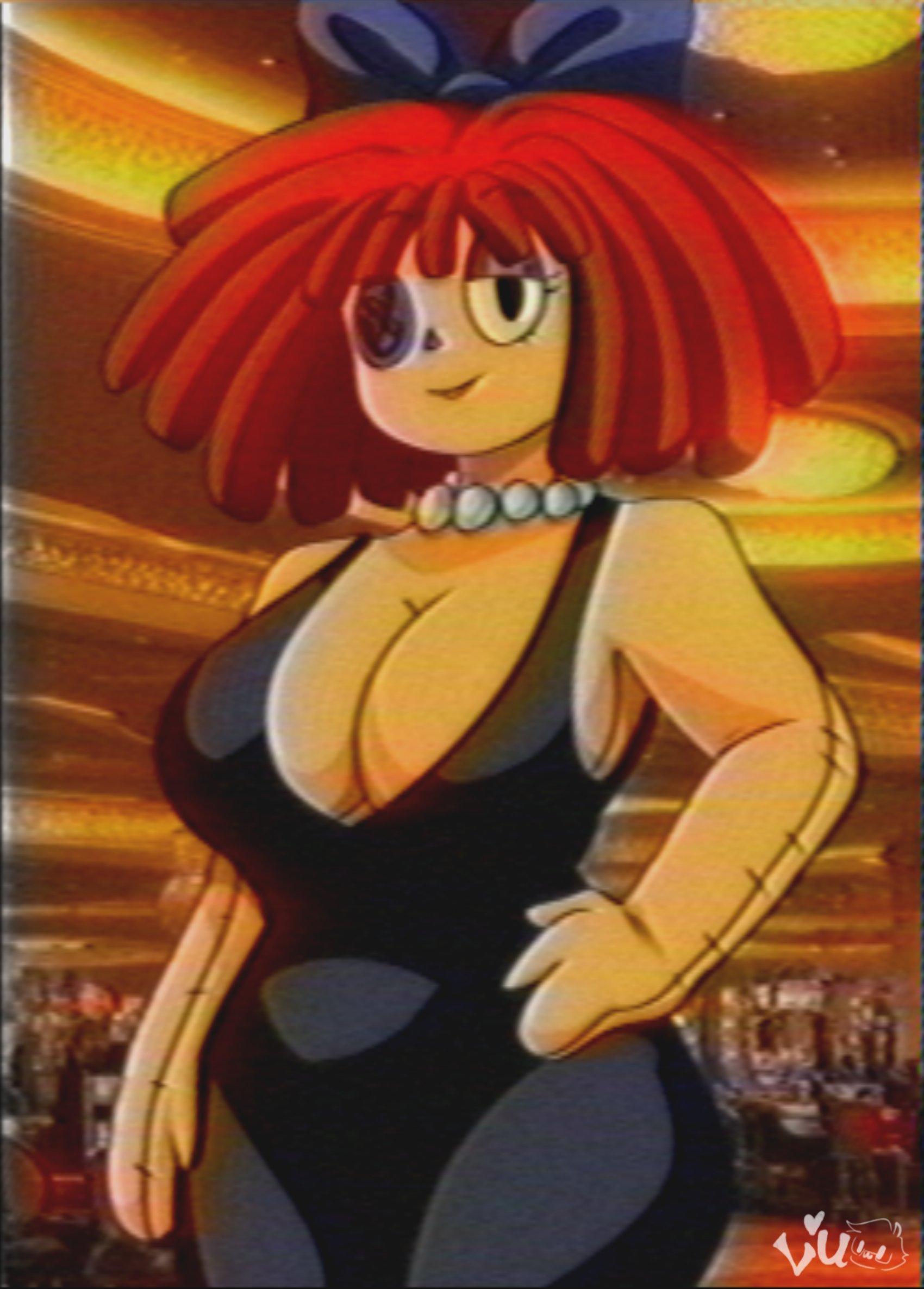 1girls, big breasts, black dress, breasts, busty, cleavage, curvy, curvy female, curvy figure, cute, doll, doll girl, dress, female, female focus, female only, filter, glitch productions, hand on hip, large breasts, lueduar, lueduartv, mature, mature female, milf, pearl necklace, ragatha (pub outfit), ragatha (the amazing digital circus), real background, red hair, seduction techniques, solo, solo female, solo focus, the amazing digital circus, untitled (tadc), vhs filter, voluptuous, voluptuous female