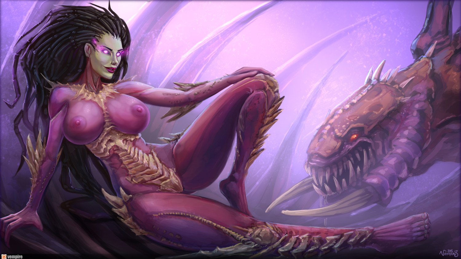 1girls, blizzard entertainment, breasts, female, large breasts, monster, monster girl, monster on female, nipples, queen of blades, sarah kerrigan, starcraft, starcraft 2, tagme, text, vempire, zerg