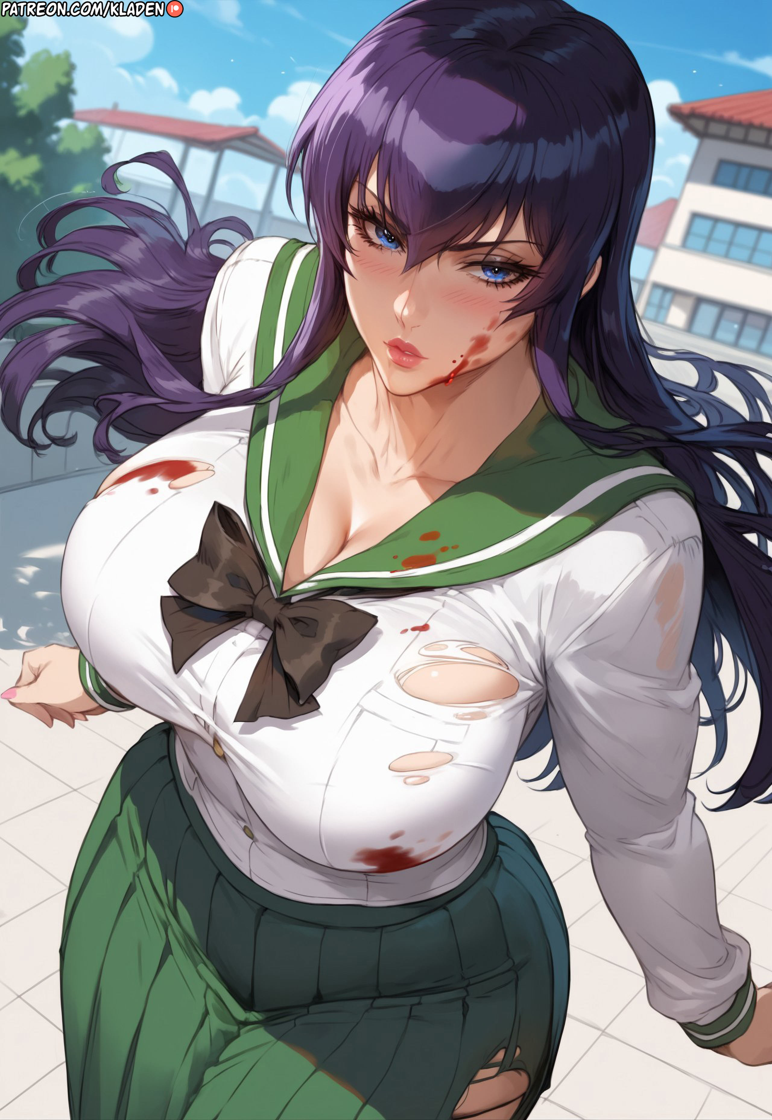 1girls, ai generated, asian, asian female, ass, ass bigger than head, bangs, big ass, big breasts, big butt, big hips, big thighs, bimbo, bimbo body, blood on face, blue eyes, blush, breast focus, breasts, breasts bigger than head, busty, busujima saeko, child bearing hips, cleavage, closed mouth, clothing, collarbone, curvaceous, curvy body, curvy female, curvy figure, curvy hips, eyelashes, fat ass, female, female only, fit, fit female, front view, full body, giant breasts, hair between eyes, highschool of the dead, hips, hourglass figure, huge breasts, huge thighs, indoors, inviting, kladen, kladenart, large ass, large breasts, large butt, large thighs, light skin, light-skinned female, lipstick, long hair, looking at viewer, mature, mature female, milf, mommy, no sex, outdoors, pale skin, pale-skinned female, parted lips, presenting, presenting breasts, purple hair, ribbon, ripped clothing, round ass, round breasts, saeko busujima, school uniform, schoolgirl, seductive, seductive eyes, seductive look, seductive pose, shiny skin, shirt, skimpy, skimpy clothes, skimpy outfit, skin tight, skindentation, skirt, solo, solo female, solo focus, stable diffusion, standing, student, teenage female, teenager, thick, thick ass, thick hips, thick thighs, tight clothing, tight fit, uniform, voluptuous, voluptuous female, voluptuous teenager, wide ass, wide hips, wide thighs