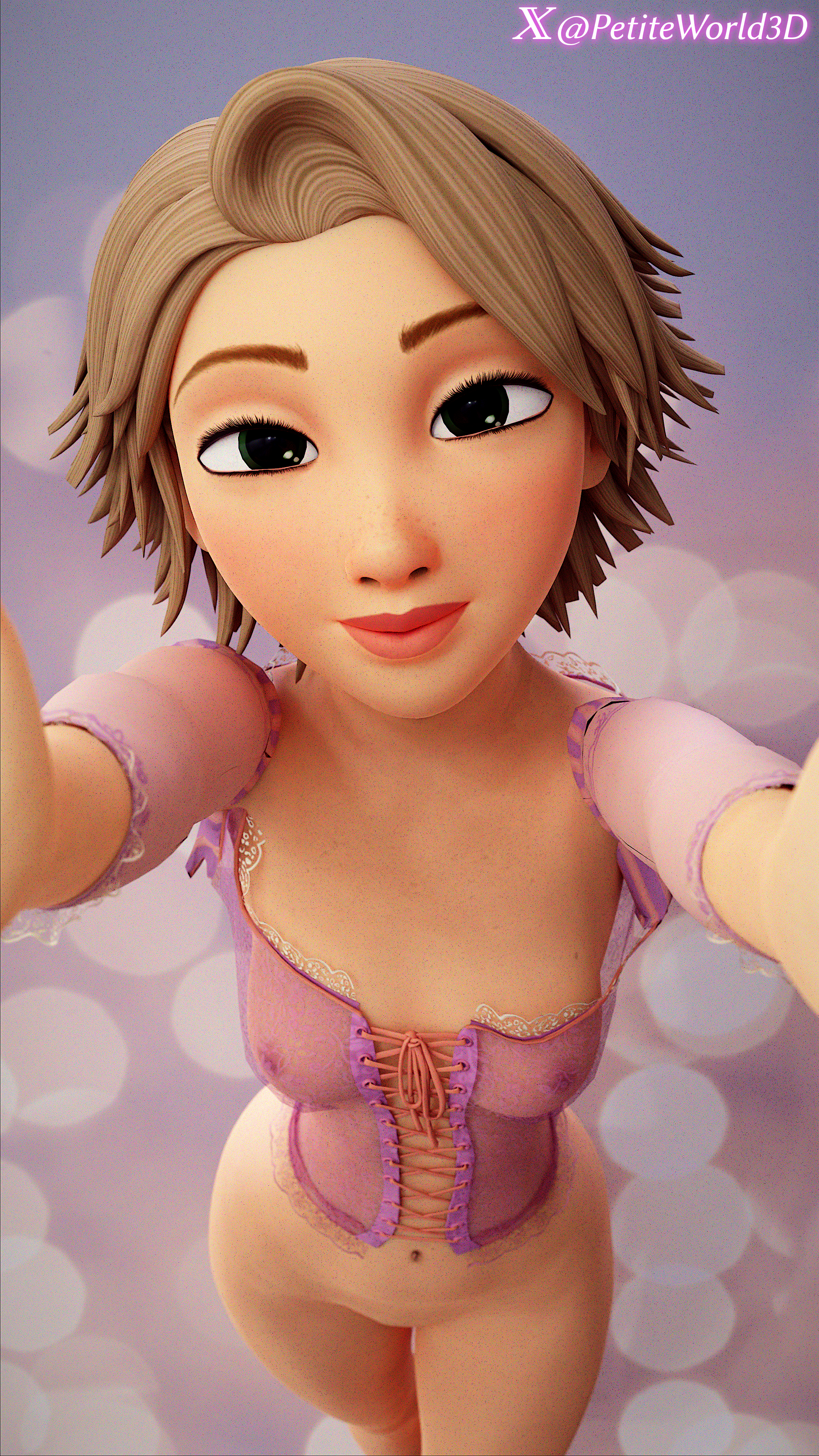 3d, 3d (artwork), breasts, darkbahamuth, disney, female, female only, human, human only, medium breasts, not furry, pinup, princess, rapunzel, slender body, slender waist, small breasts, small waist, tangled, teenage female, teenager, young