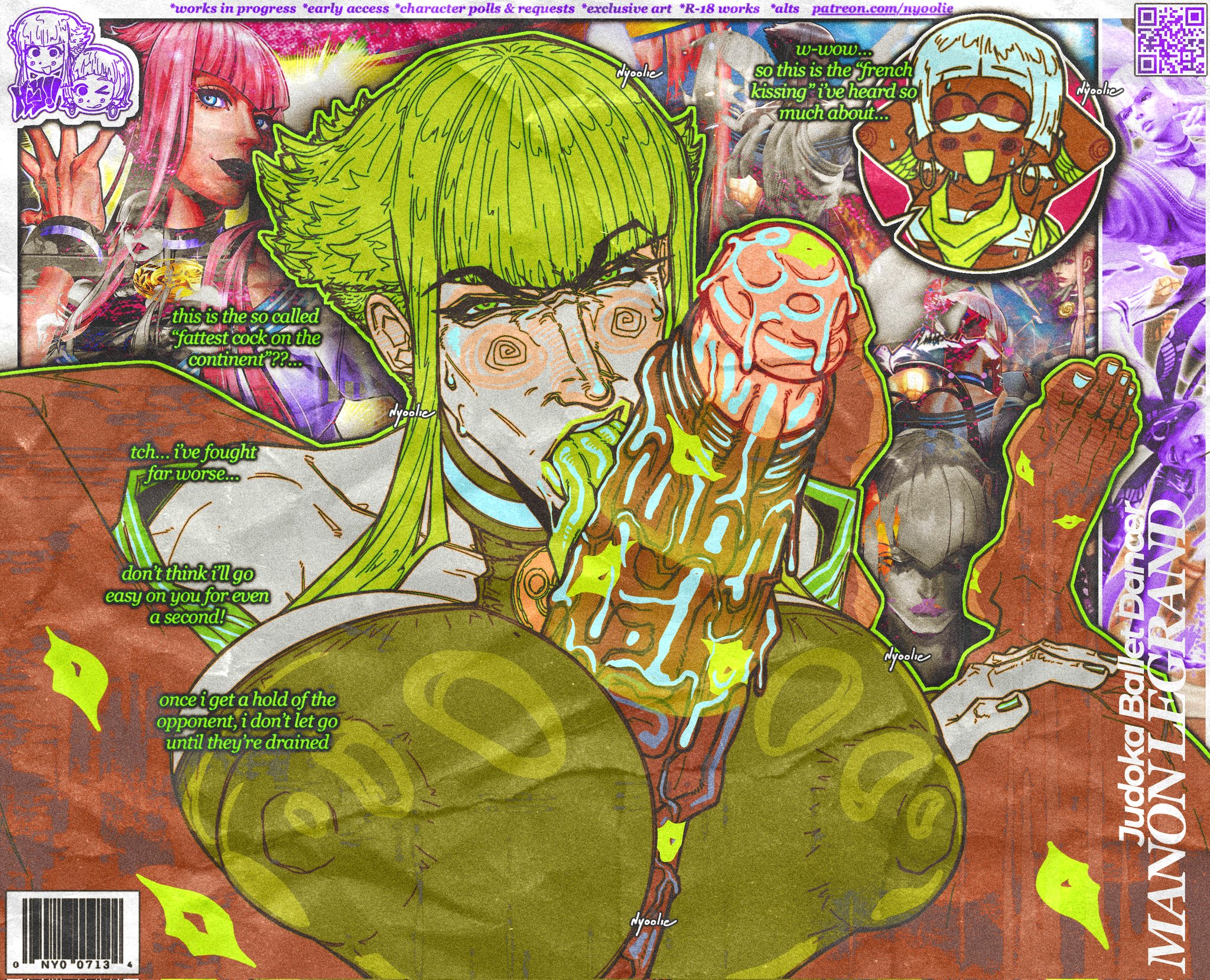 1futa, 1girls, 2026, annoyed, areola bulge, areolae, armpits, arms up, artist name, between breasts, big breasts, big penis, blunt bangs, bodily fluids, breast play, breast press, breast rest, breast size difference, breasts, busty, character name, clothed, clothed female, clothing, countershade feet, countershading, dark skin, dark-skinned futanari, duo, ear piercing, earrings, elena (street fighter), english text, erection, feet, fellatio, female, front view, futa on female, futa pov, futanari, genitals, green clothing, green eyes, green hair, green lipstick, hair, half-closed eyes, hands behind head, hi res, hoop earrings, huge breasts, huge cock, human, human only, interracial, intersex, intersex/female, kiss mark, kiss mark on leg, large areolae, large breasts, large penis, licking, licking penis, light skin, light-skinned female, lipstick, lipstick mark, lipstick mark on leg, lipstick on penis, long hair, long tongue, looking at partner, looking at viewer, looking pleasured, manon legrand, narrowed eyes, nipple bulge, nipples, nude futanari, nyoolie, open mouth, oral, oral sex, paizuri, paizuri fellatio, penis, penis between breasts, penis lick, piercing, pleasure face, pov, pov eye contact, pov paizuri, puffy areola, puffy nipples, saliva, saliva drip, saliva on penis, saliva trail, signature, sitting, skin tight, small breasts, smile, smiling, street fighter, street fighter 6, sweat, sweatdrop, sweating, sweaty, teeth, text, tight clothing, toenail polish, toes, tongue, tongue out, uncensored, veiny penis, white toenails