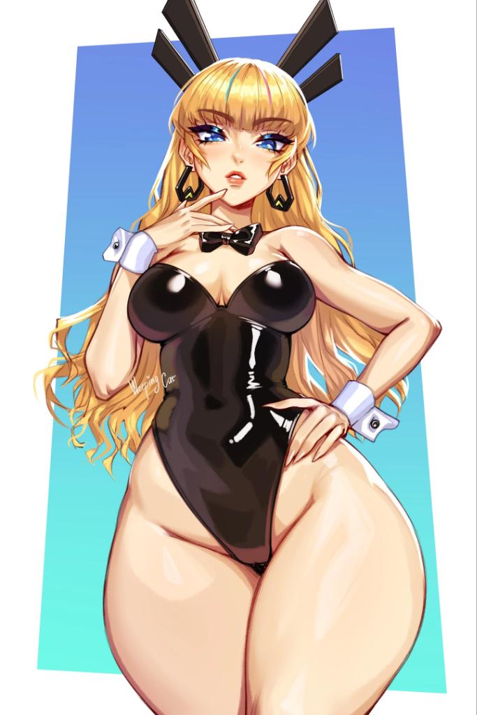 1girls, breasts, bunnysuit, female, female focus, female only, large breasts, latex, latex clothing, latex suit, light skin, light-skinned female, looking at viewer, magik (illyana rasputin), magik (marvel rivals), marvel, marvel comics, marvel rivals, revealing clothes, shiny clothes, solo, thick thighs, thighs, tight clothing, weeping cat, wide hips