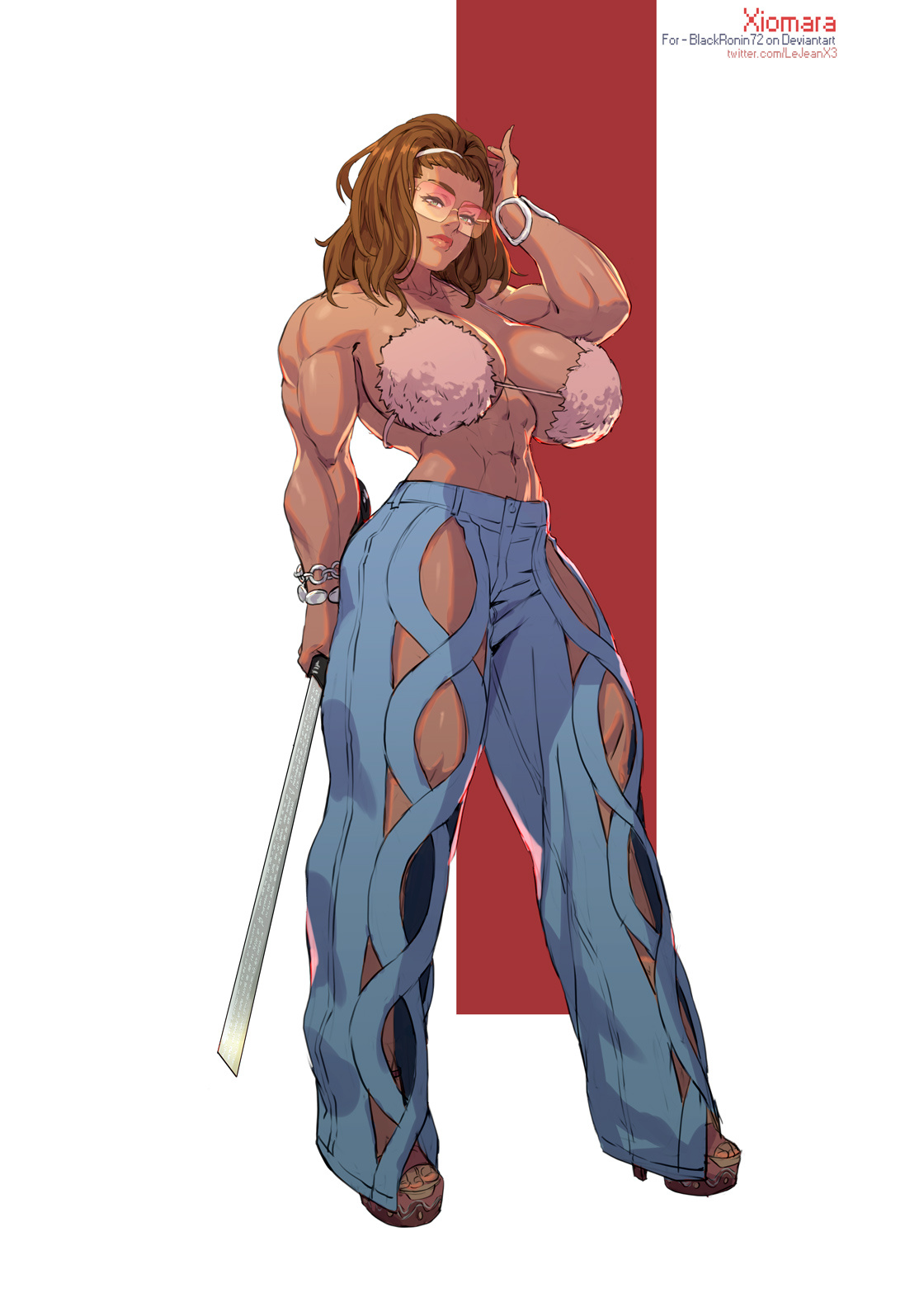 beefy, big breasts, breasts, commission, female, half-naked, kasai x3, lejeanx3, muscular, muscular female, tagme, tan skin, xiomara ortiz