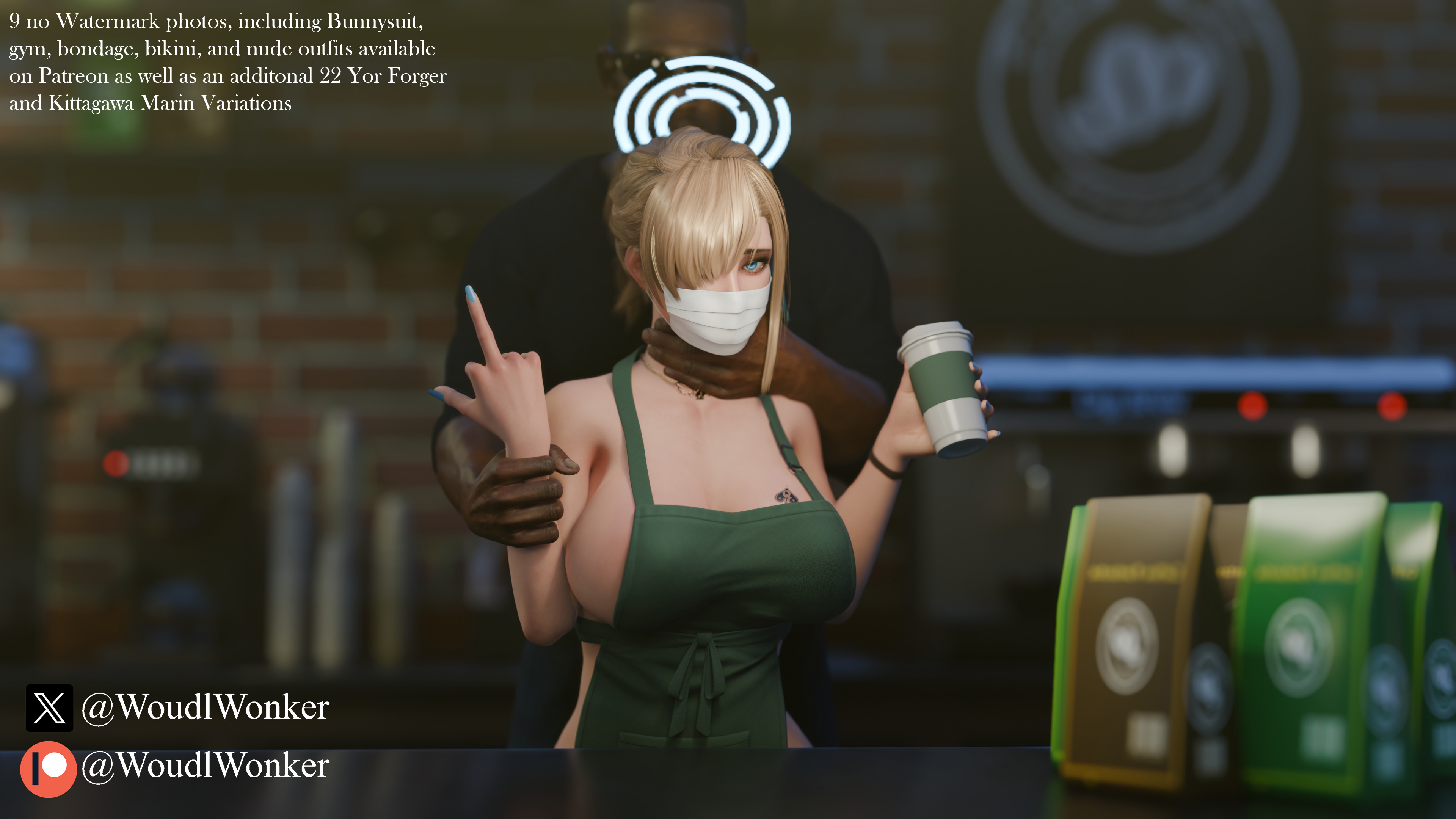 3d, alternate hairstyle, asian female, asphyxiation, asuna (blue archive), big breasts, blonde hair, blue archive, blue eyes, breasts, choking, dark skin, dark-skinned male, female, interracial, light skin, light-skinned female, male, mask, queen of spades, woudlwonker819