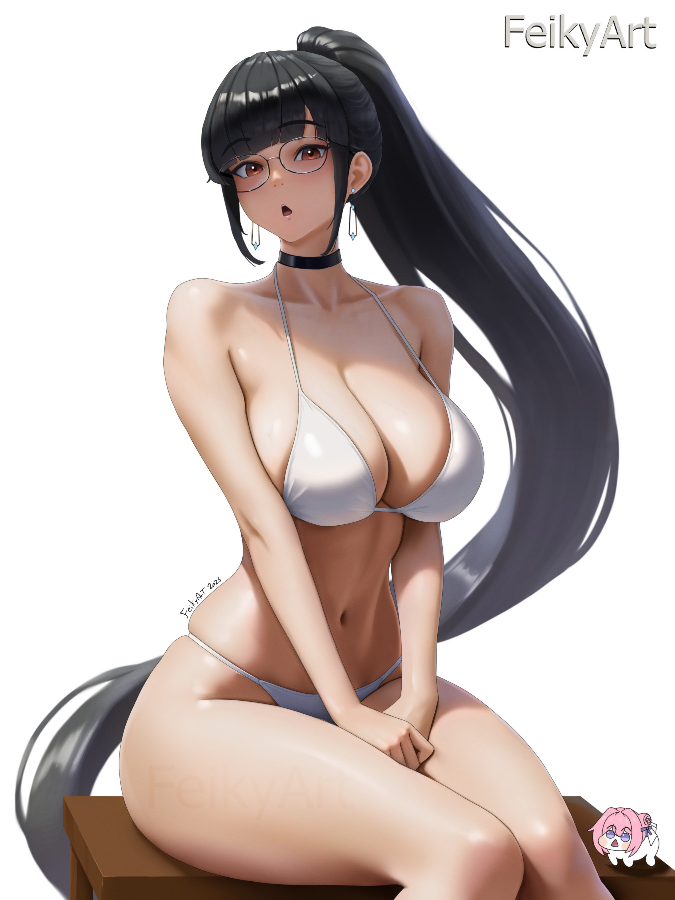 big breasts, breasts, curvy figure, eve (stellar blade), feikyart, female, ponytail, stellar blade, white bikini