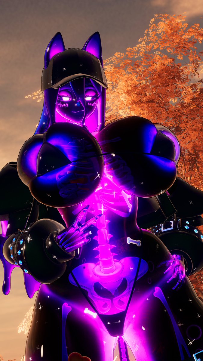 1girls, big boobs, big breasts, bikini, bikini top, bimbo, bimbofication, breasts, cat, cat ears, cat girl, catgirl, female, pur slime (bom39), purple, purple hair, skeleton, skelly jelly, slime, slime girl, visible skeleton, vrchat, vrchat avatar