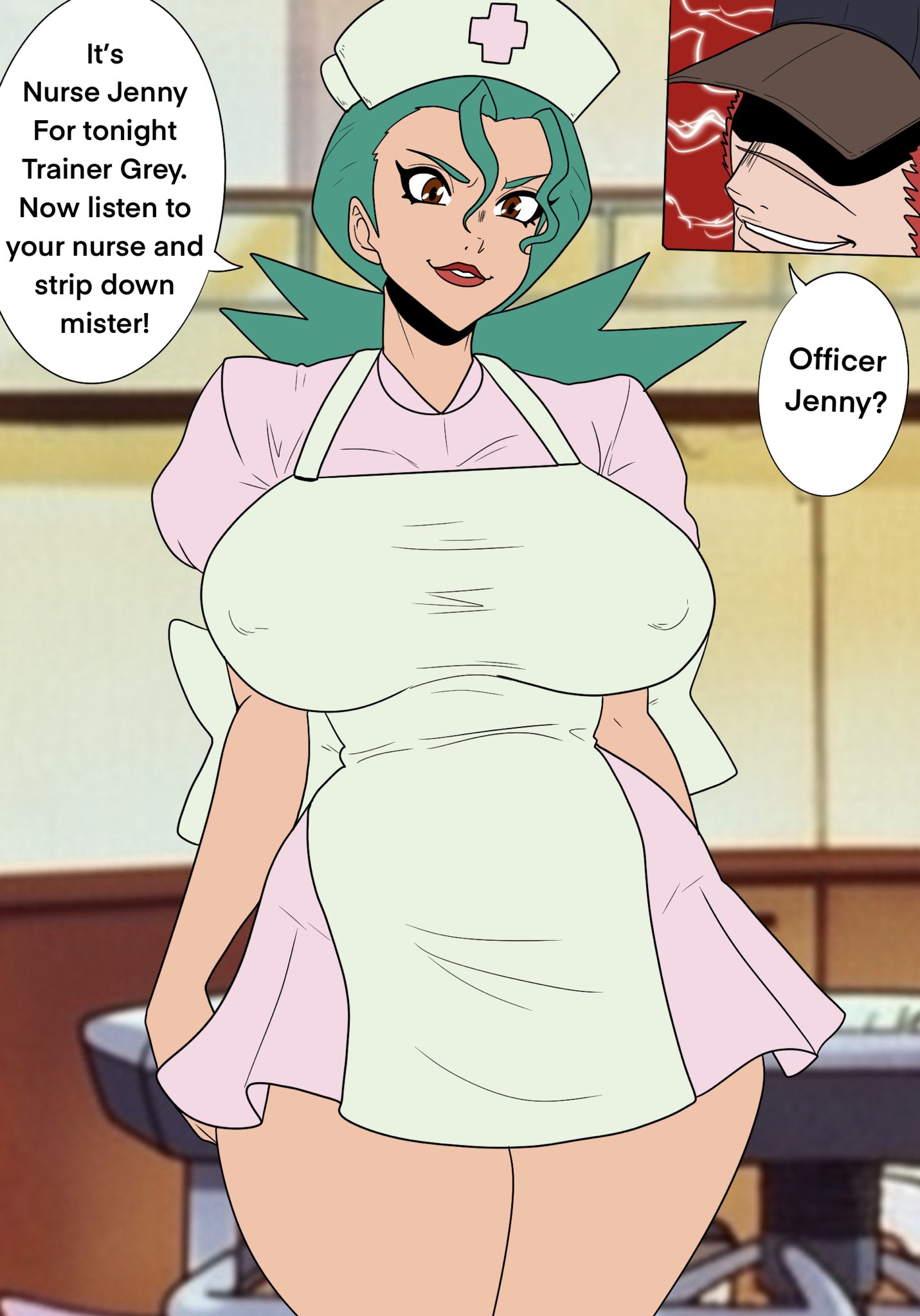 1boy, 1boy1girl, 1girls, aged up, ass, ass bigger than head, big ass, big breasts, big thighs, breasts, breasts bigger than head, curvaceous, curvy, curvy figure, digital media (artwork), female, grey (numh), hips, hourglass figure, huge ass, huge breasts, huge thighs, large ass, large breasts, large thighs, legs, light skin, light-skinned female, light-skinned male, male, male/female, mature, mature female, mature male, ninja-8004, notice us monster hunter, officer jenny (pokemon), original character, pokemon, slim waist, straight, thick, thick hips, thick legs, thick thighs, thighs, thighs bigger than head, voluptuous, waist, wide hips, wide thighs