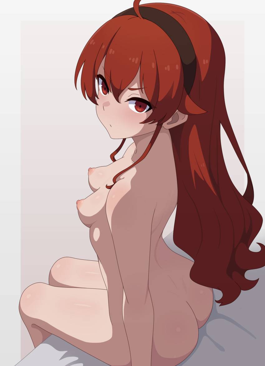 1girls, breasts, completely nude, eris greyrat, female, long hair, mushoku tensei, red eyes, red hair, small breasts, sole female, teenage female, teenager, young, younger female