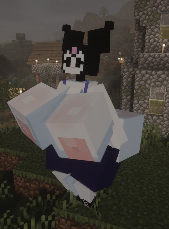 3d 3d_(artwork) 3d_background blocky_body demon game gameplay hello_kitty hello_kitty_(series) kuromi minecraft model naked onegai_my_melody sanrio skimpy_clothes white_body white_skin
