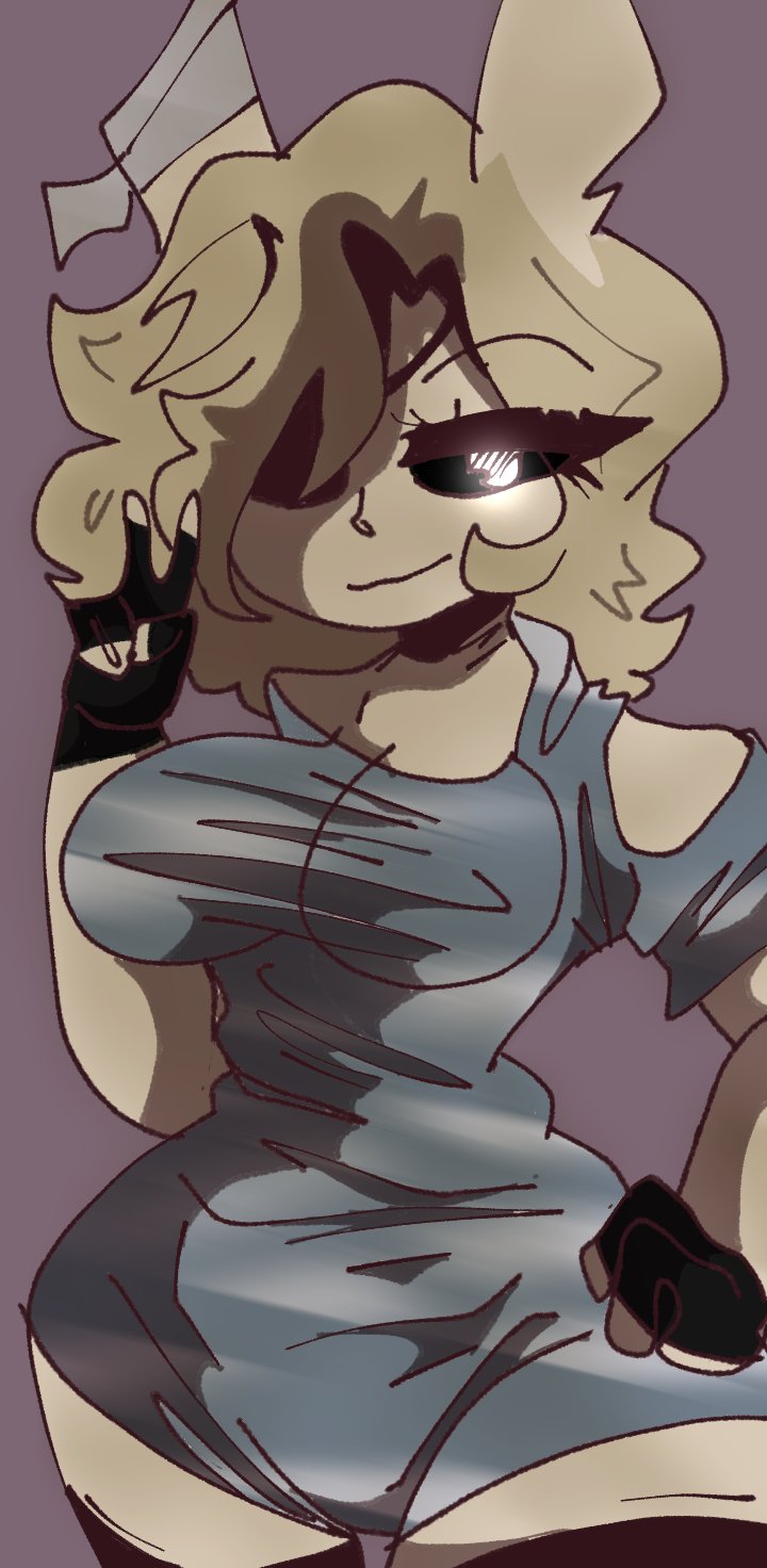 1girl, 1girls, big breasts, blue dress, bunny (piggy), dress, female, fingerless gloves, furry, furry female, gloves, hand on hip, laurence loll, old art, piggy (game), roblox, roblox game, solo, solo female, source request, tagme, thick thighs, thigh highs, thighhighs
