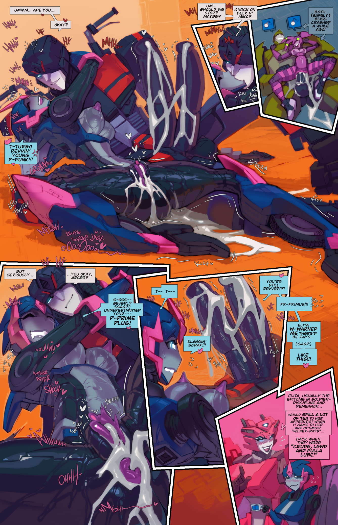 1boy, 1girls, 2 penises, after sex, anal, anal insertion, anal penetration, anal sex, arcee, arcee (prime), bare arms, bare legs, bare shoulders, bare thighs, big breasts, big penis, blush, bulkhead, clanker, clothed, clothing, color, comic, comic page, cum, cum drip, cum dripping, cum dripping from penis, cum in ass, cum in pussy, cum inside, cumming, cumming while penetrating, cumshot, elita-1, elita-one, embarrassed, english text, female, fred perry, hand on penis, hi res, huge cock, imminent sex, jack darby, large breasts, looking pleasured, male, male penetrating, male/female, massive penis, miko nakadai, moaning, orgasm, orgasm face, page 14, penetration, penile penetration, penis in pussy, pleasure face, pussy, pussy juice, robot, robot boy, robot girl, robot humanoid, robot joints, robotic arm, sex, standing, stomach bulge, text, text bubble, thick thighs, train, transformers, transformers prime, vaginal penetration, wet, wet pussy