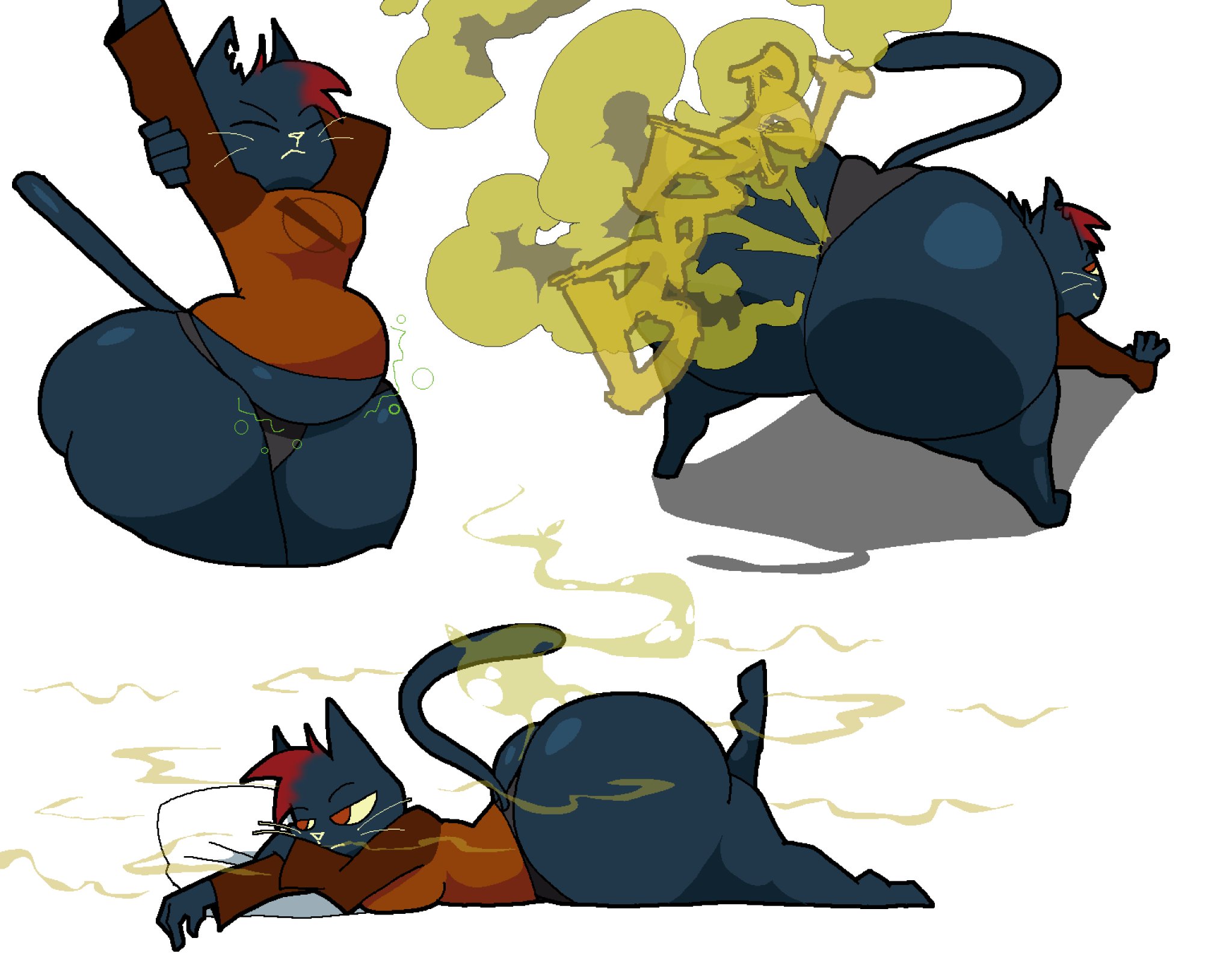 belly, big butt, bloated belly, blue body, bowel sounds, bro, butt, cat, chubby, chubby female, dyed hair, fart, fart cloud, fart everywhere, fart fetish, feline, funkman98, gas, hair, huge ass, long sleeve shirt, looking back, mae borowski, night in the woods, panties, shirt, stomach noises, stretching, underwear, whiskers
