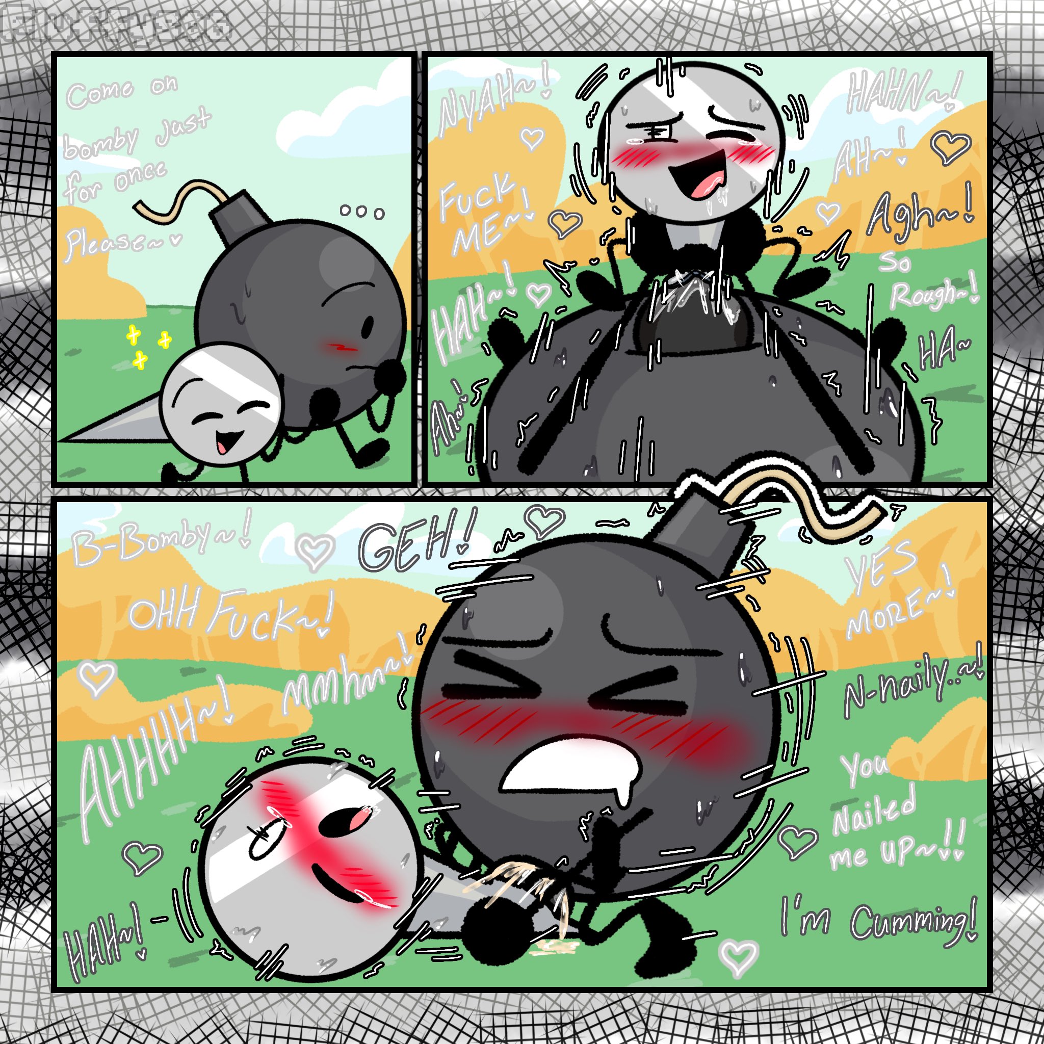 battle for dream island, bfdi, bomby (bfdi), fuzzy fluffs, grass field, holding, naily (bfdi), object show, object shows, outside sex, sex, tagme, tentacle, tentacle cock, tentacle dick, tentacle penis, tentacle sex, the power of two, tpot