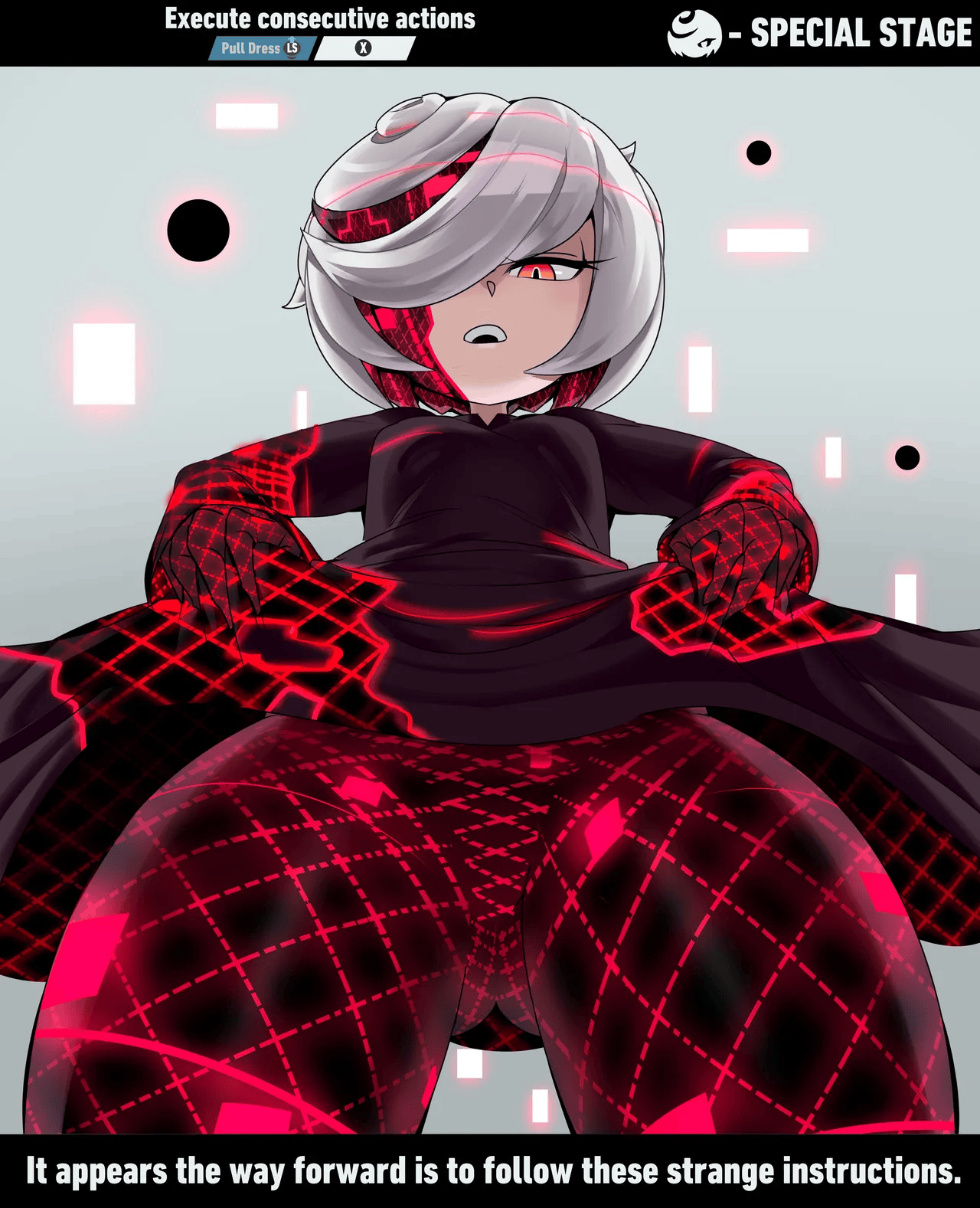 1girls, ai girl, before sex, big thighs, captain kirb, close-up, clothed, clothed female, clothing, english text, female, female only, sage (ai racer), sage (sonic frontiers), sage robotnik, sega, small breasts, solo, sonic (series), sonic the hedgehog (series), tagme, text, thick thighs, video game character, video games, viewed from below, white hair