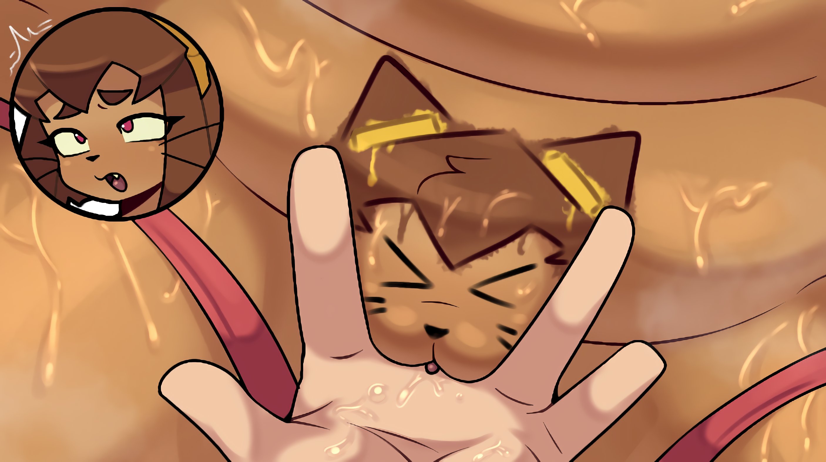 :3, 1boy, 1girls, 2026, 2d, anthro, anthro female, ass, big thighs, bikini, bikini bottom, brown hair, cat bite (meme), cat ears, cat girl, cat tail, chubby female, close-up, do you want to pet my cat (meme), feline, female, fingering, fingering pussy, fingers, gameoverse, glitch productions, hi res, human, human on anthro, kit (gameoverse), kit bodega, male, open mouth, pink eyes, prophetpack, pubic hair, pussy, pussy focus, pussy juice, pussy juice drip, pussy-cat (meme), short hair, straight, sweat, sweatdrop, sweating, thick thighs, thighs, wet, wet body, wet pussy