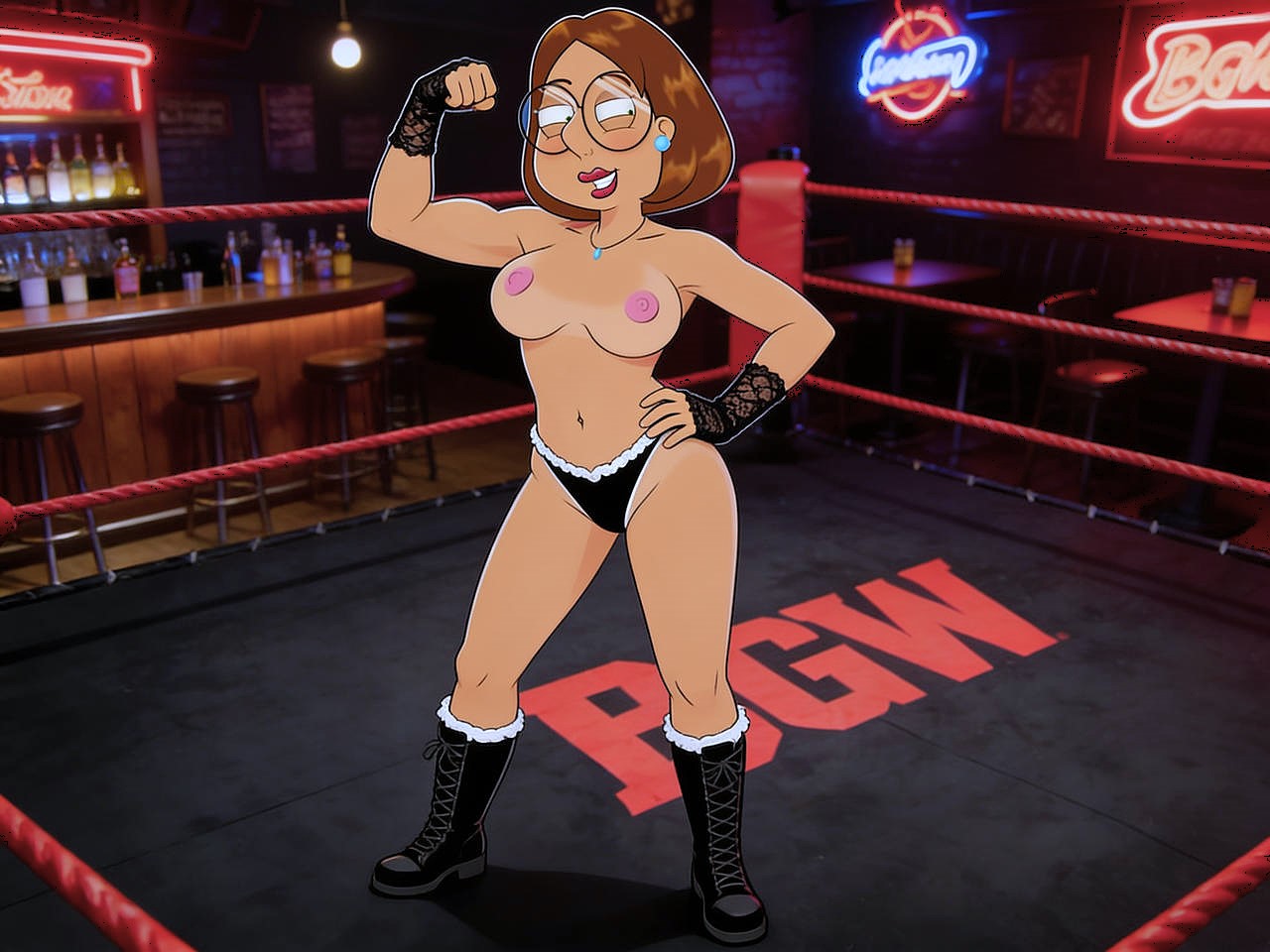 ai_generated boobs boxing_ring breasts erect_nipples family_guy meg_griffin no_bra panties thighs topless