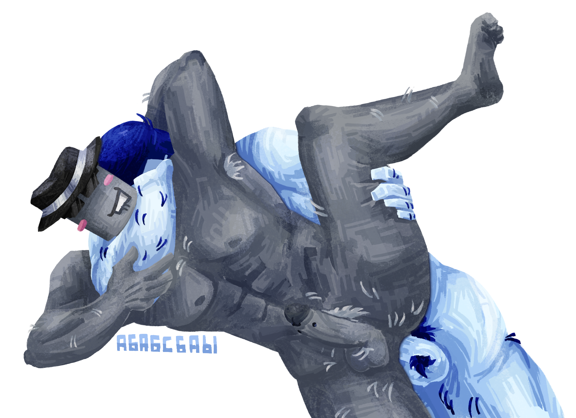 anal, biting lip, body hair, chance (forsaken), choking, fedora, forsaken (roblox), glasses, guest 1337 (forsaken), hairy, holding thigh, lifting leg, lying, male/male, neck hug, on side, penetration, roblox, roblox game, robloxian, self upload, smirk, tagme (artist)