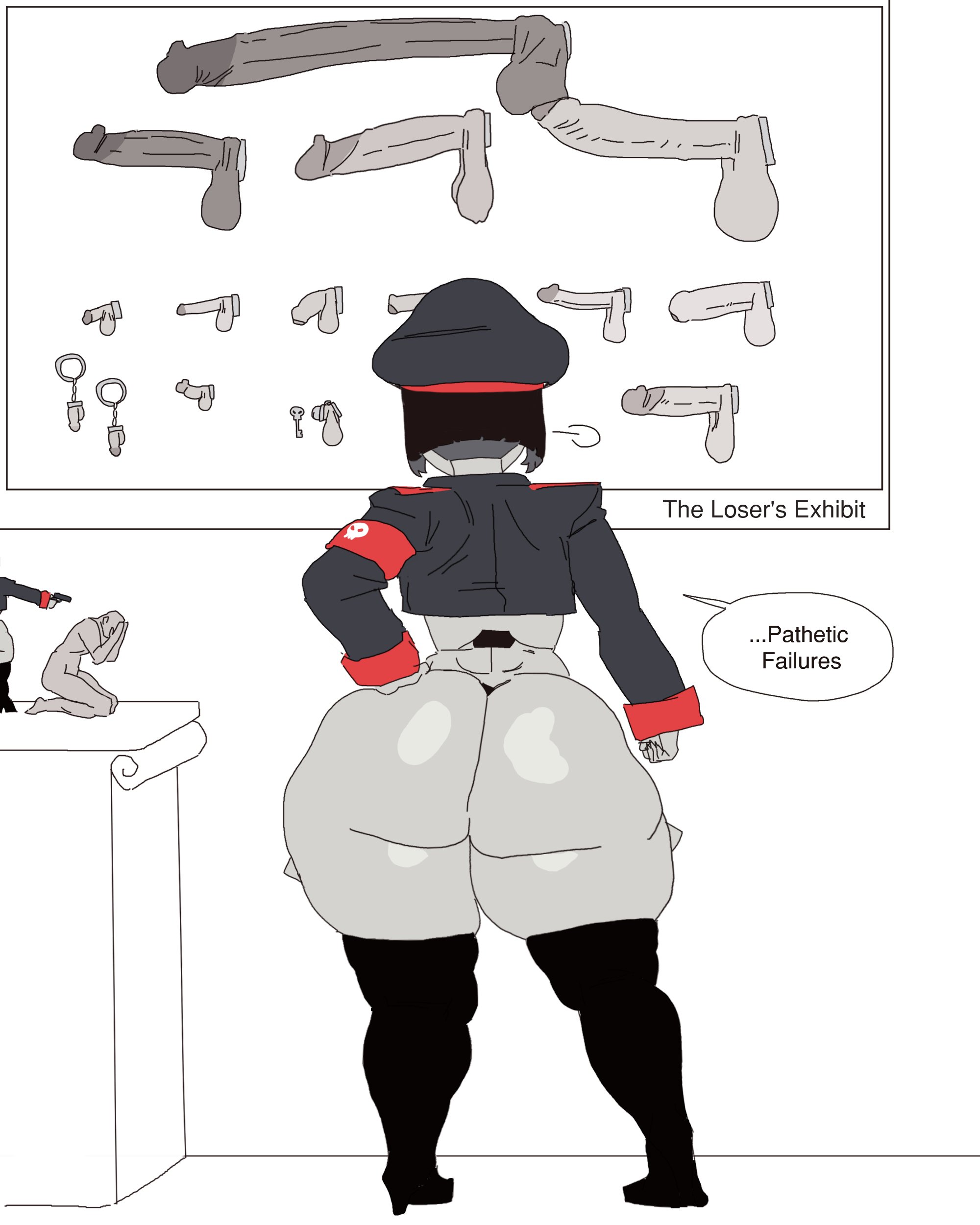 1girls, cbt, gya rb, gyrbdark, huge ass, implied death, robot commander (bingbingzi), severed penis, shortstack, solo, thick thighs, wide hips