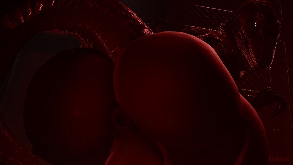 1boy 3d balls ballsack big_ass dinosaur jurassic_park_(franchise) looking_back nutsack puffy_anus raptor rayhuma tail thick_thighs velociraptor
