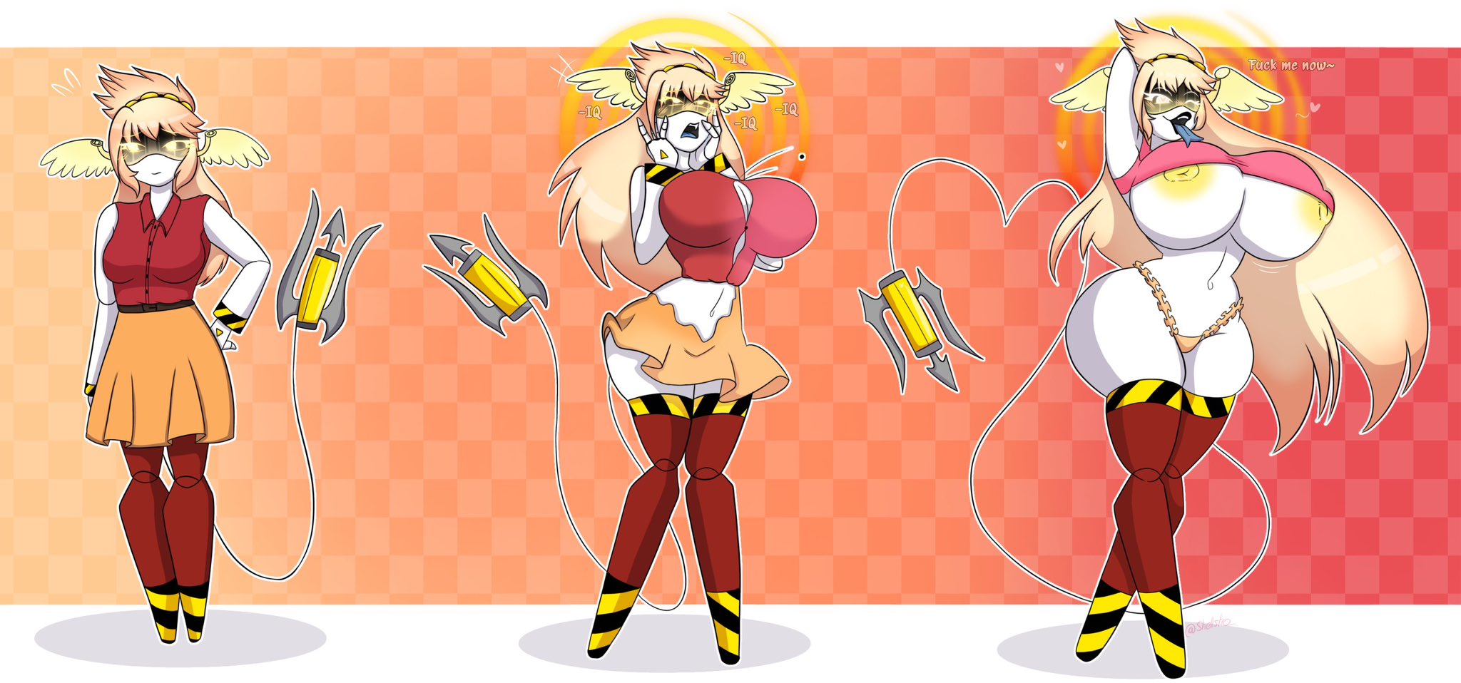 bimbo, bimbofication, breast expansion, darkxmoza off, female, female only, murder drones, original character, robot, shellstro, transformation