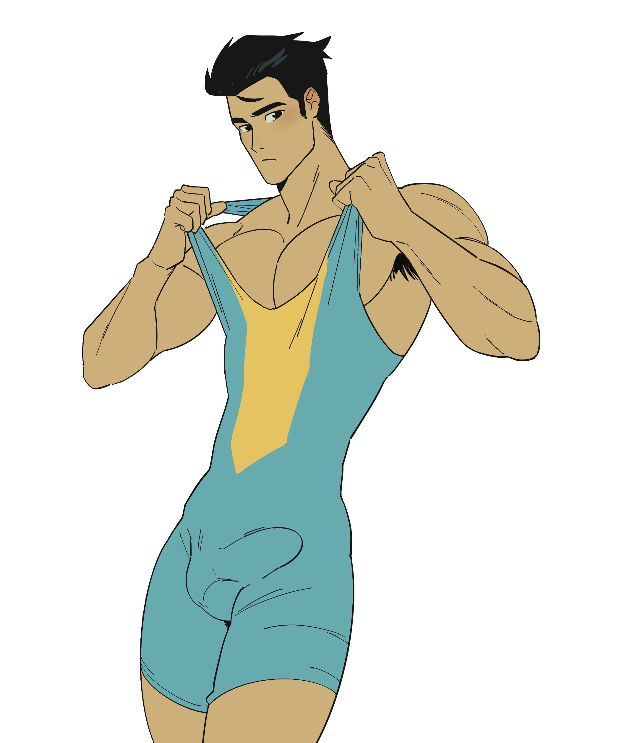 abs, bara, biceps, big bulge, bulge, clothing, gay, gay male, invincible, invincible (comics), invincible (tv series), male, male only, mark grayson, muscular, muscular male, pecs, penis, penis outline, singlet, tight clothing, toumaart, wrestling outfit, wrestling singlet, yaoi