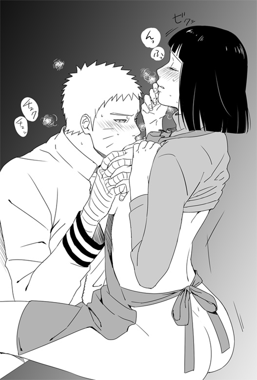 1boy 1girls ass blush boruto:_naruto_next_generations breast_grab breast_sucking breasts couple female hal_(sakurajam) hyuuga_hinata large_breasts male/female monochrome naruto straight uzumaki_naruto