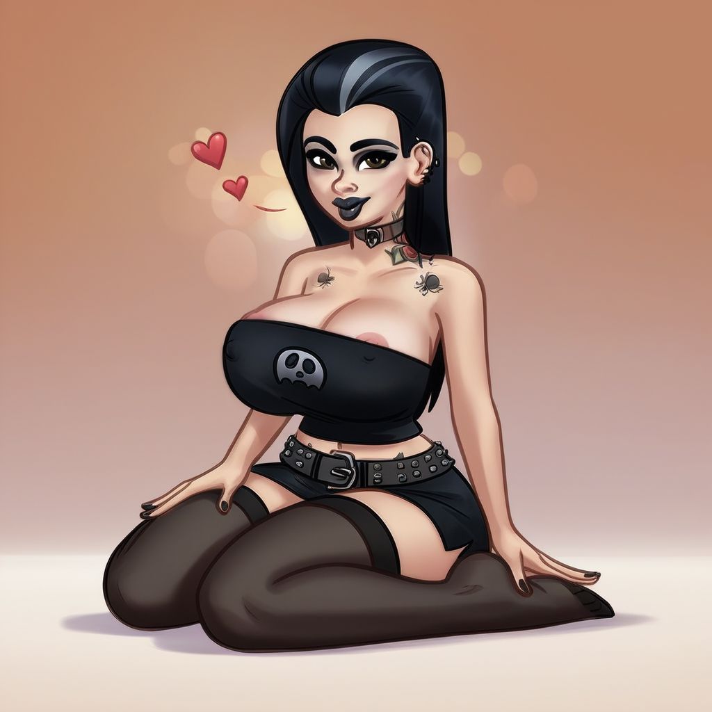 1girls 2d 2d_(artwork) ai_generated areolae big_breasts black_hair black_lipstick bottomwear breasts breasts_out civitai clothed clothing curvaceous curves curvy curvy_body curvy_female curvy_figure curvy_hips digital_drawing_(artwork) digital_media_(artwork) female female_focus female_only goth goth_girl gothic kiwimike legwear light-skinned_female light_skin lipstick long_hair nipple_slip nipples odette_(summertime_saga) on_floor on_knees pose posing presenting presenting_breasts sitting skirt solo solo_focus stockings summertime_saga tanline tanlines tattoo tattoos thick_thighs top_down topwear