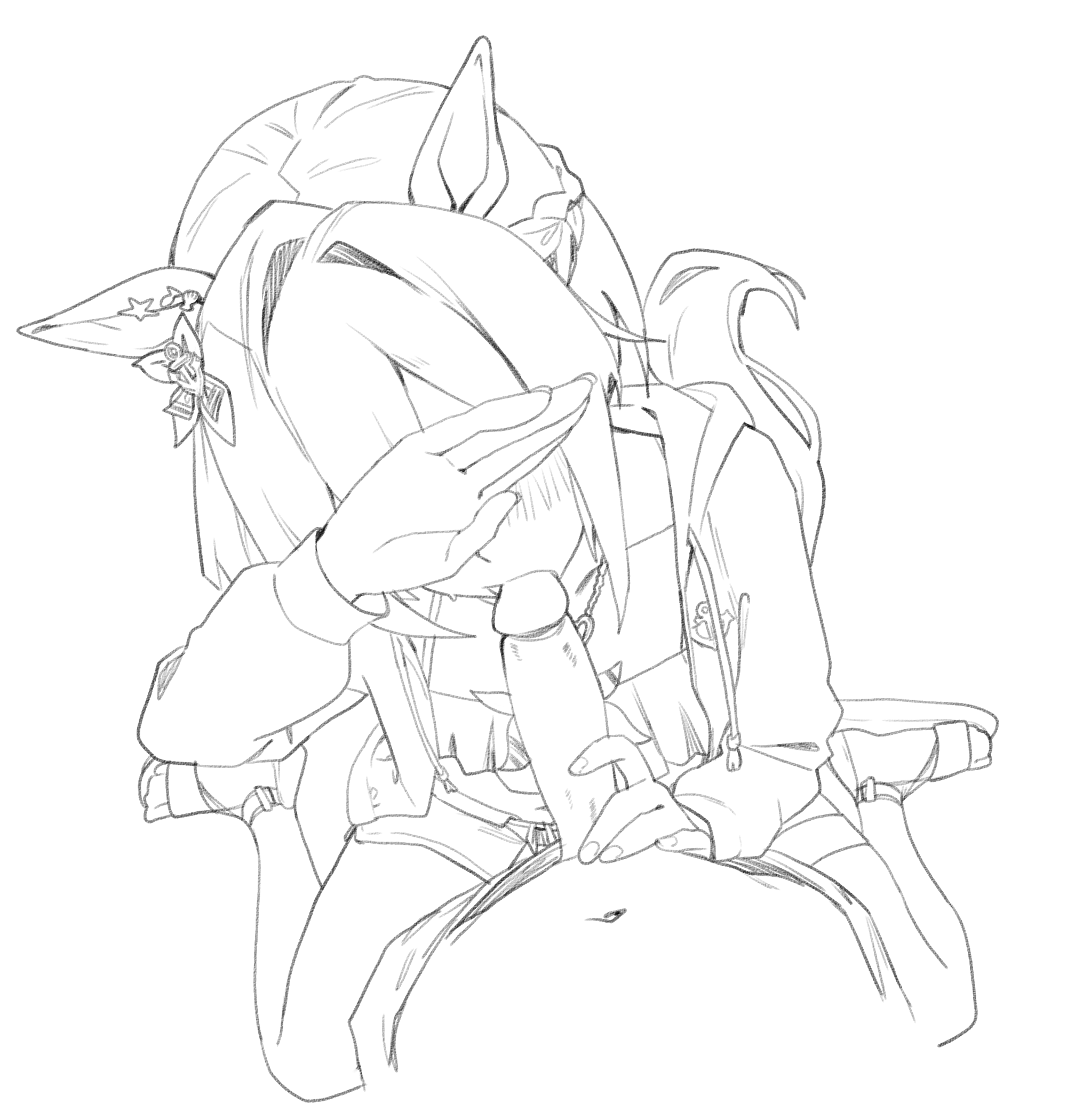 1girls, 2d, blowjob, cheval grand (umamusume), greyscale, holding penis, pov blowjob, thernz, umamusume