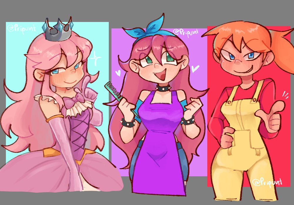 big breasts, big thighs, big titties, blue eyes, breasts, curvaceous, curvaceous female, curvaceous figure, curvy, curvy figure, curvy hips, female, female only, fully clothed, green eyes, long hair, mechanic (terraria), orange hair, pink hair, princess, princess (terraria), pripunt, red hair, stylist (terraria), terraria