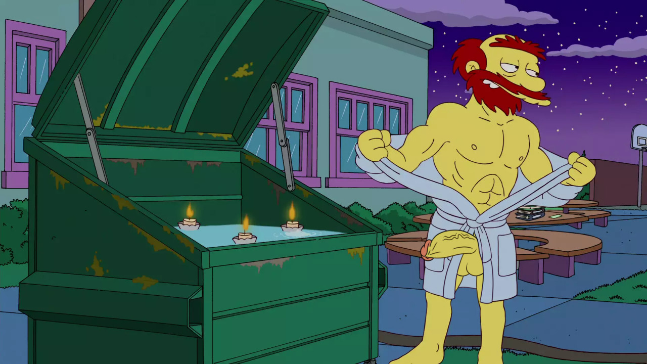 1boy, boner, edit, erection, groundskeeper willie, human, male, male only, penis, screenshot, screenshot edit, solo, the simpsons