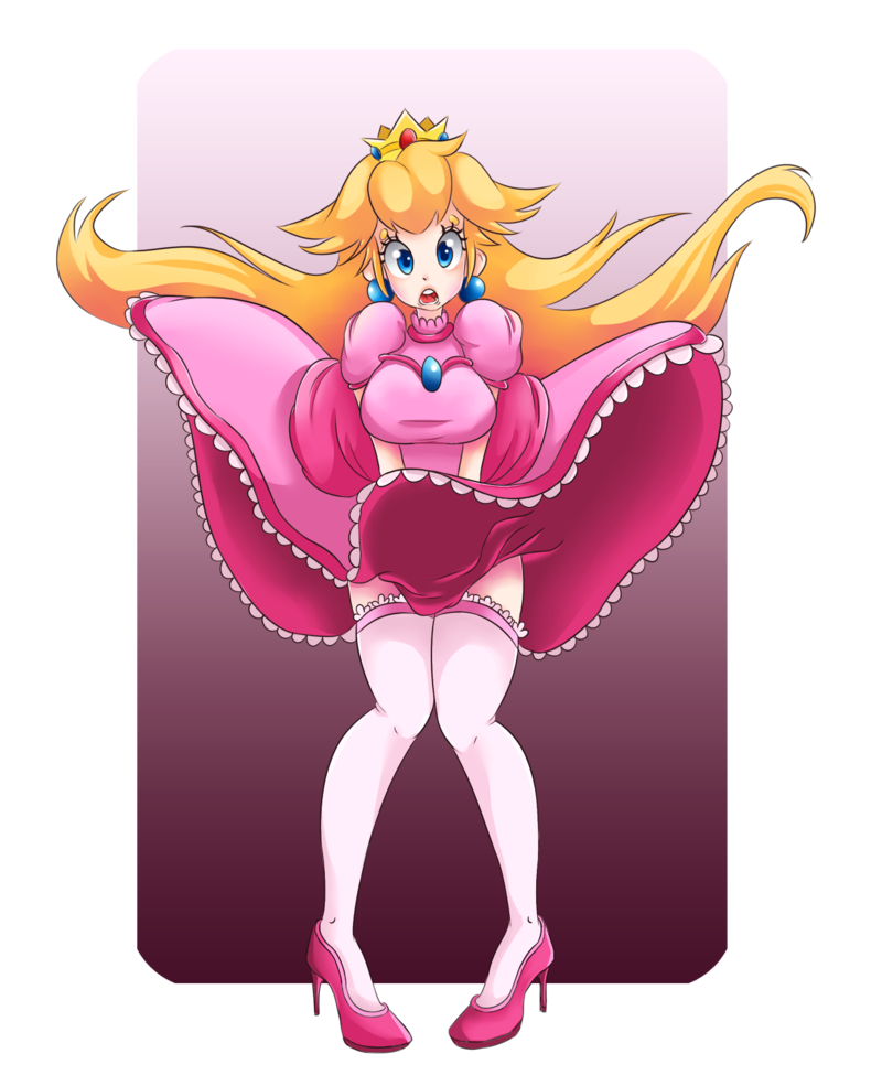 1girls alpha_channel blonde_hair blue_eyes breasts covering_crotch crown dress dress_lift dress_tug earrings female female_only for_sticker_use frown full_body fully_clothed gradient_background heels knees_together_feet_apart long_hair mario_(series) medium_breasts nintendo open_mouth pink_background png princess_peach solo standing sticker_template thighhighs transparent_background transparent_png trashpotatoe wind_lift