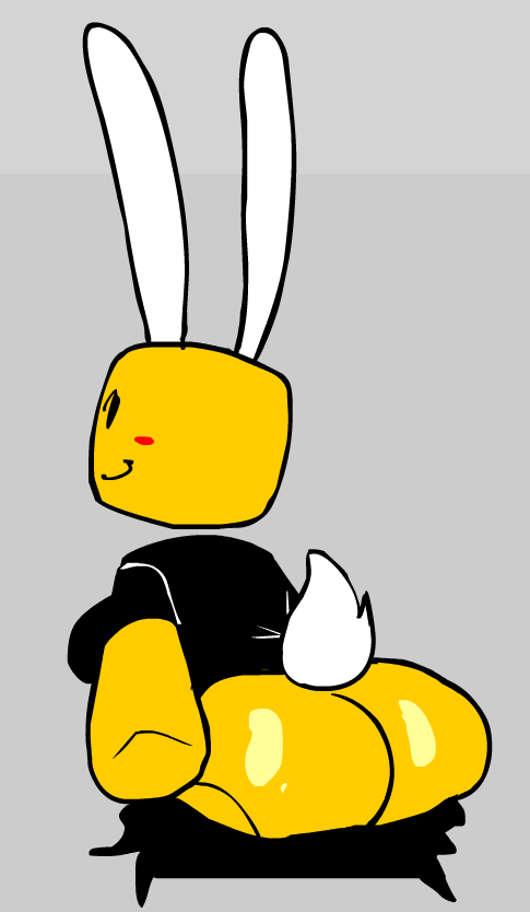 1girls ass ass_out bald big_ass black_eyes black_pants black_shirt blush breasts bunny_ears bunny_tail clothed clothed_female female female_only loudnormal4 pants pants_down roblox robloxian shirt short_sleeves sideboob simple_background smile solo standing t-shirt thick_thighs thighs