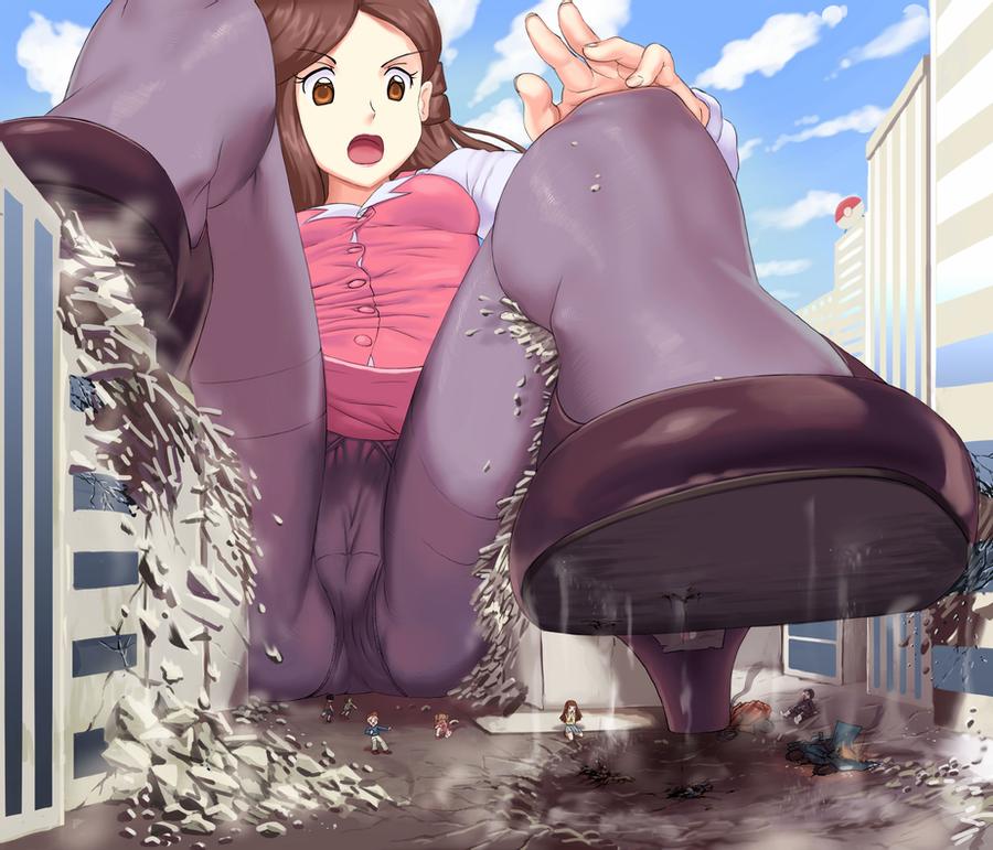 1girls city crush destruction giantess high_heels human larger_female monica_(pokemon) nintendo npc_trainer office_lady office_lady_(pokemon) pogojo pokemon pokemon_bw2 pokestar_studios size_difference