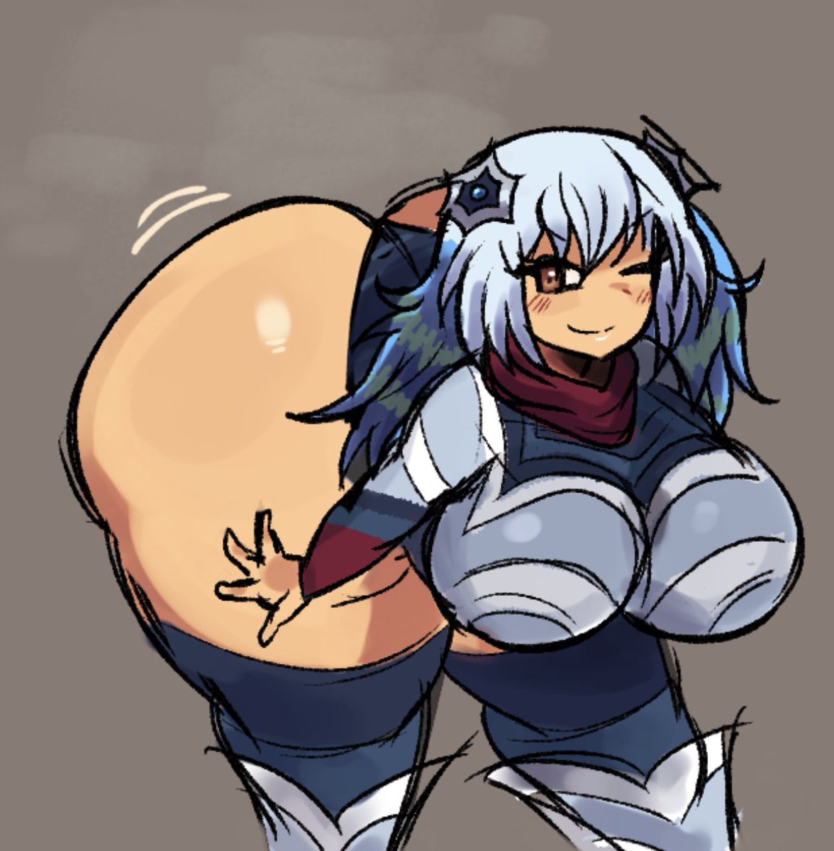 1girls alien alien_girl ass ass_bigger_than_head ass_focus bent_over big_ass big_breasts big_butt blue_hair bottom_heavy breasts breasts_bigger_than_head brown_eyes bubble_butt clothing curvaceous curvy curvy_figure dumptruck_ass female female_only front_view grey_background guts_seijin hair_ornament huge_ass huge_breasts kaiju_girl long_hair mostly_clothed mstreetsamurai multicolored_hair one_eye_closed solo solo_female tagme thick_thighs ultra_kaijuu_gijinka_keikaku ultraman_(franchise) voluptuous voluptuous_female white_hair wide_hips